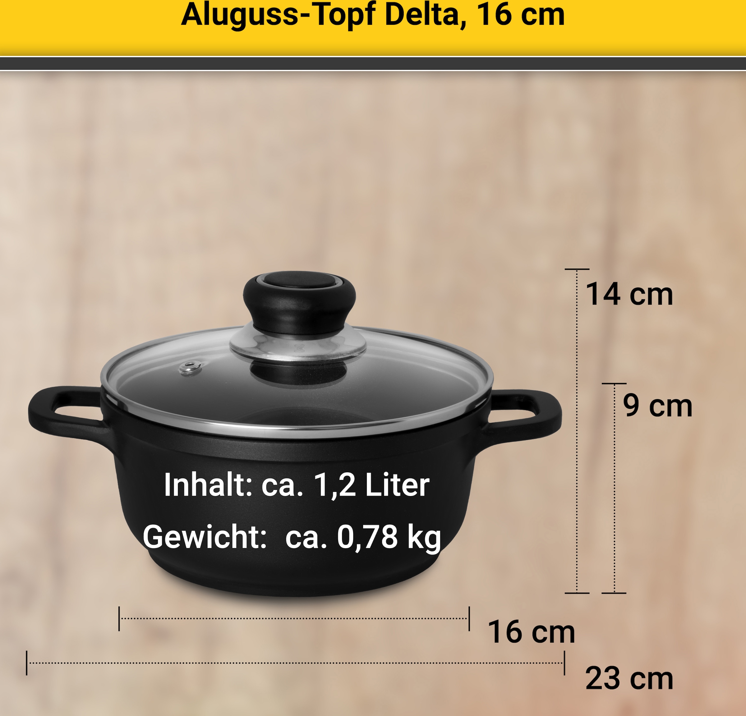 Krüger Fleischtopf »Aluguss Fleischtopf mit Glasdeckel DELTA«, Aluminiumguss, (1 tlg.), für Induktions-Kochfelder geeignet