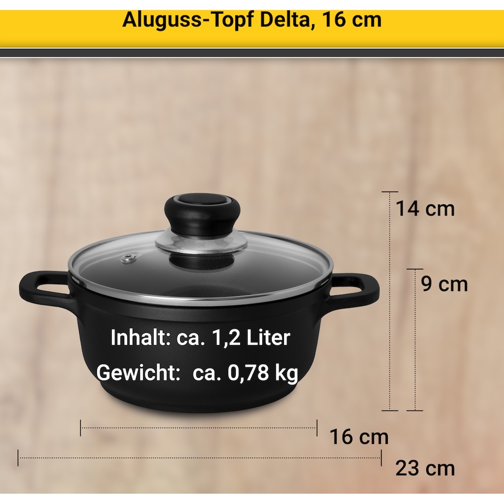 Krüger Fleischtopf »Aluguss Fleischtopf mit Glasdeckel DELTA«, Aluminiumguss, (1 tlg.), für Induktions-Kochfelder geeignet
