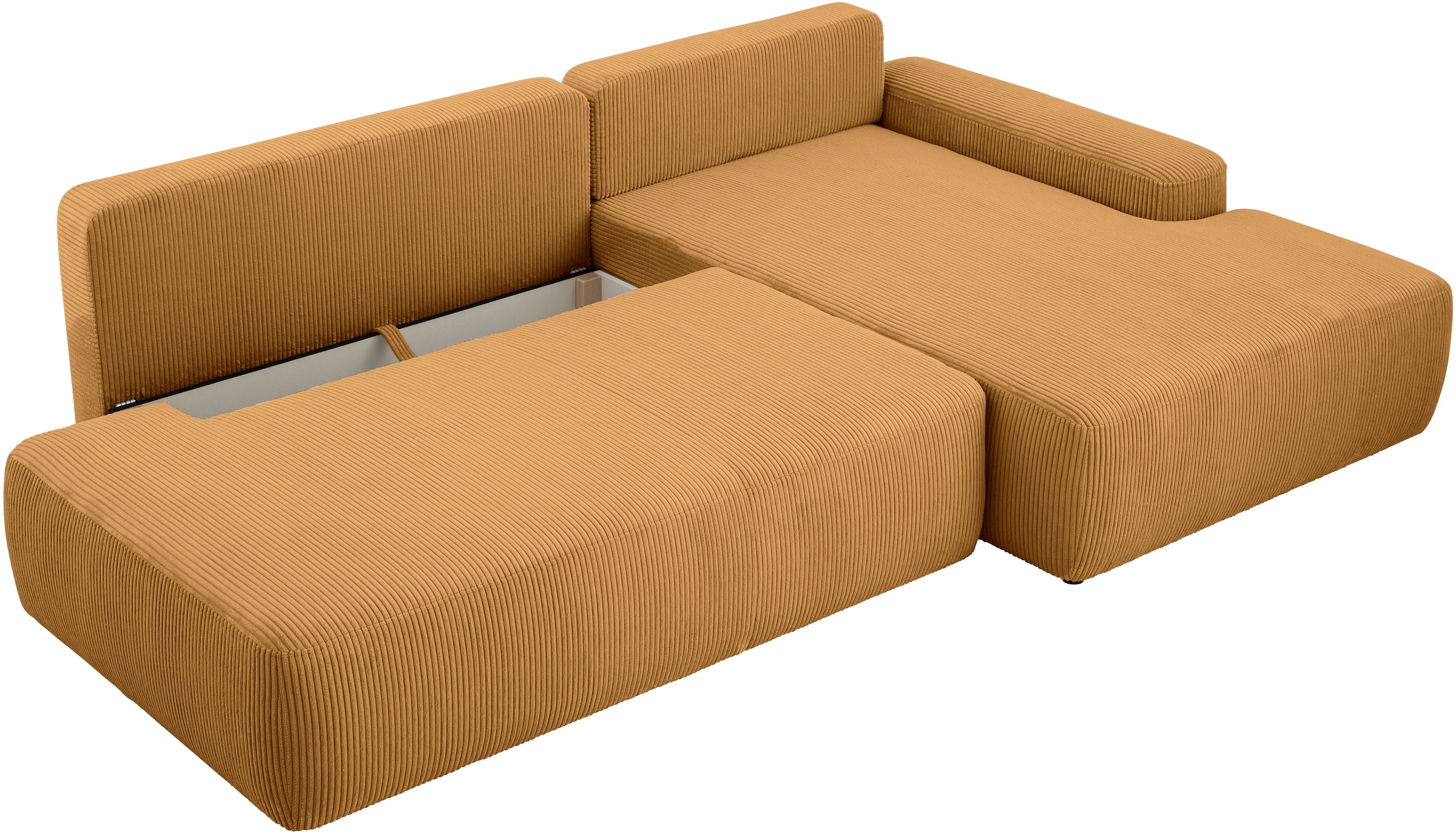INOSIGN Ecksofa »TORGE, Schlafsofa Cord, Samtvelours u. Strukur fein, Couch in L-Form«, Schlaffunktion und Bettkasten, Liegefläche: 210x125 cm, neues Design