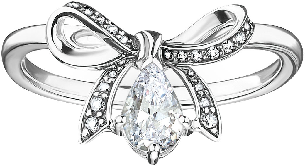 Fingerring THOMAS SABO "Schleife" Gr. 58, bunt (silberfarben, weiß), Fingerringe, Damen, 58, Silber 925 (recycelt), 1,7mm, Fingerring, mit Zirkonia (synth.)