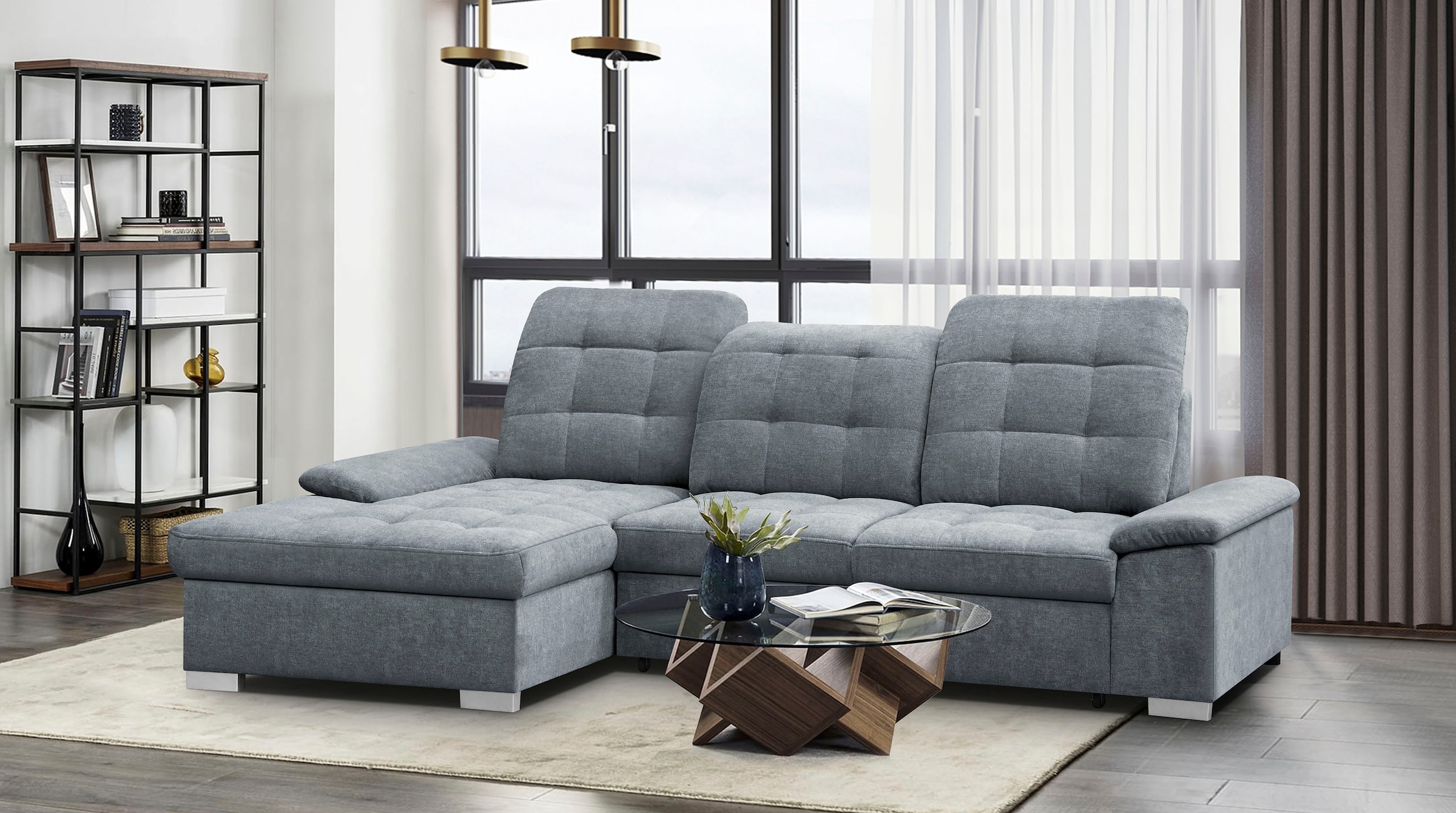 WERK2 Ecksofa "Carmen 264 cm breit L-Form Sofa Schlaffunktion Kopfstützen verstellbar" Schlafcouch mit Bettkasten, Eckcouch wahlw. mit Sitztiefenverstellung