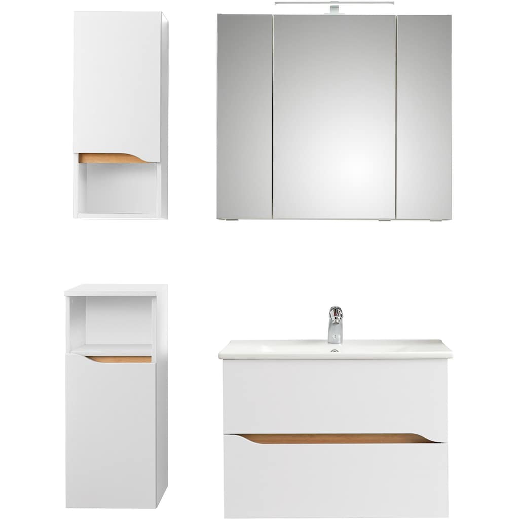 Saphir Badmöbel-Set »Quickset 4-teilig, Keramik-Waschtisch und LED-Spiegelschrank«, (5 St.)