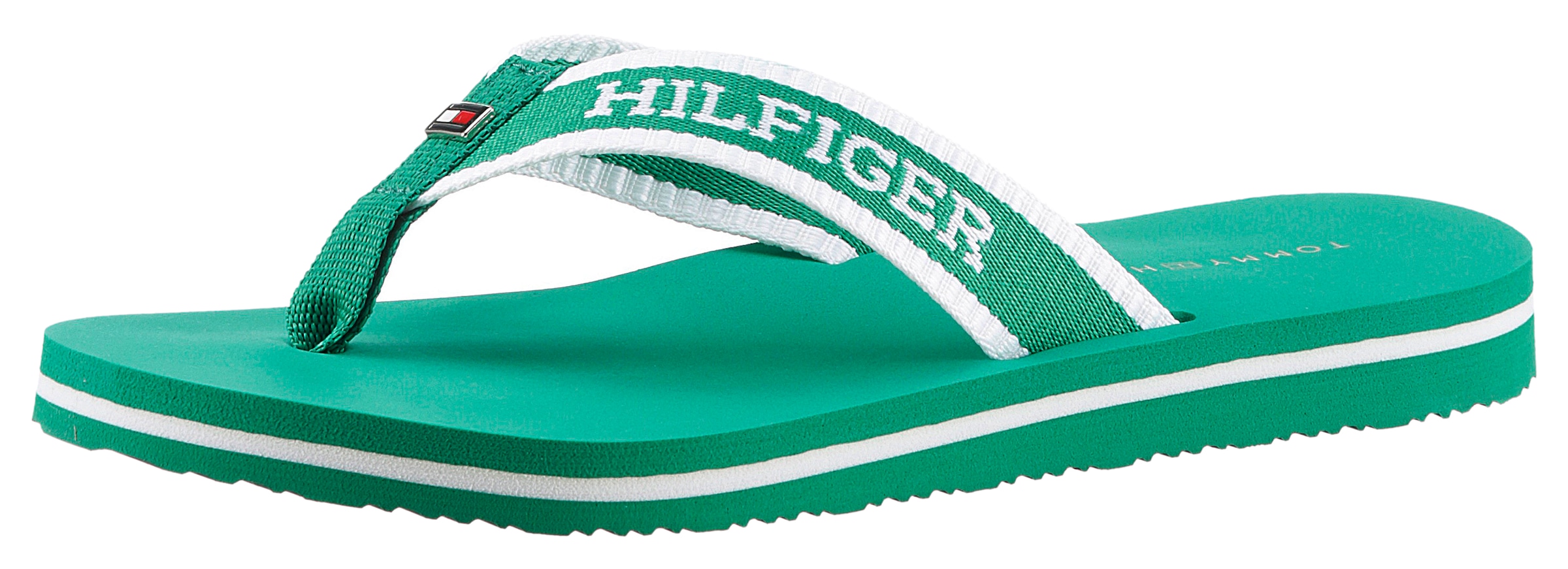 Tommy Hilfiger Zehentrenner »HILFIGER WEBBING POOL SLIDE«, Sommerschuh, Schlappen, Poolsildes mit Kontrast-Logoschriftzug