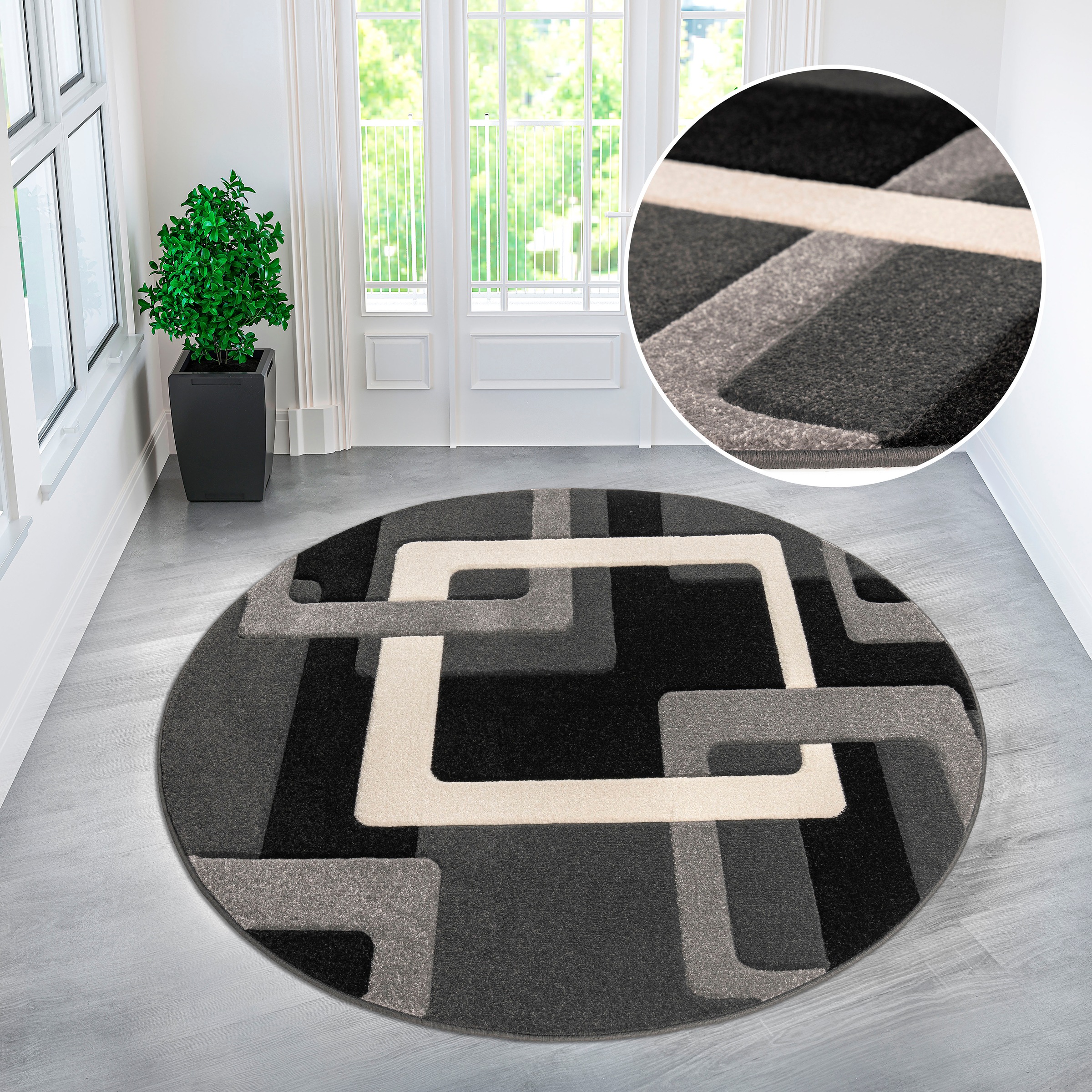 my home Teppich "Maxim, 140 Ø" rund 12 mm Höhe Hoch-Tief-Effekt, Kurzflor, günstig online kaufen