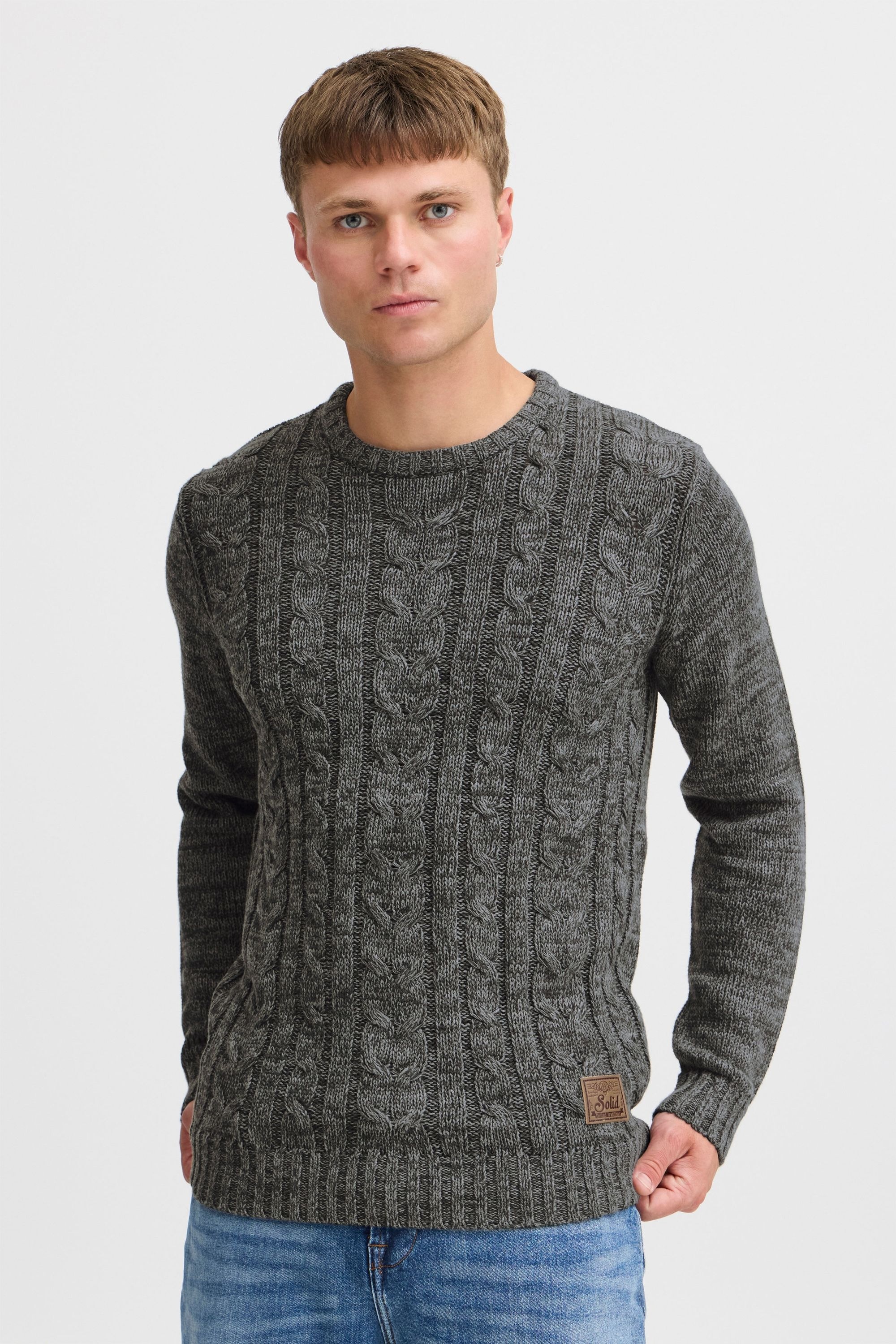 !solid Strickfleece-Pullover SOLID "Strickpullover SDPhilemon", Herren, Gr. L, grau (dunkelgrau), Obermaterial: 100% Baumwolle CO., Pullover 2