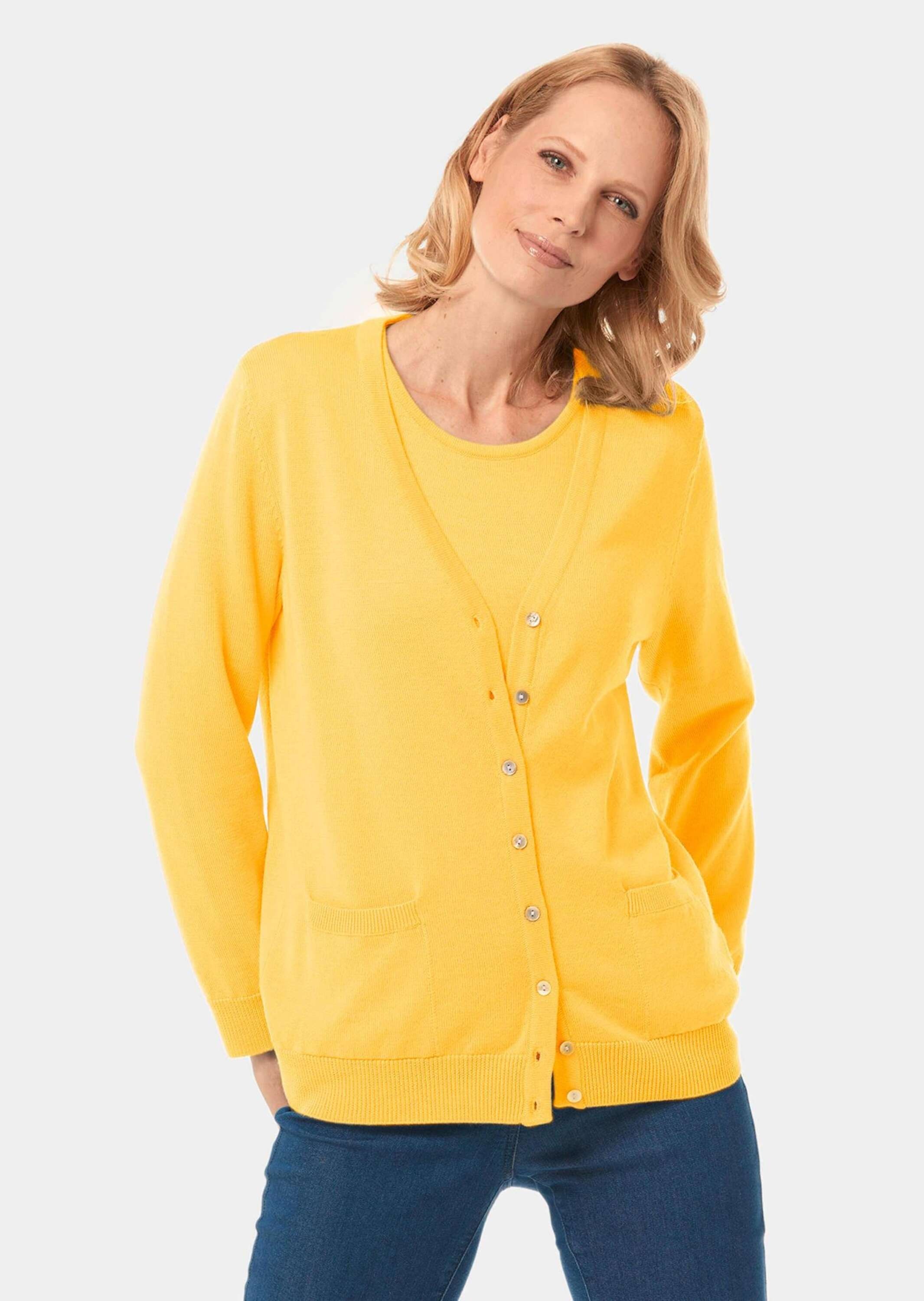 GOLDNER Strickpullover »Kurzgröße Strick-Twinset aus Merino-Schurwolle«