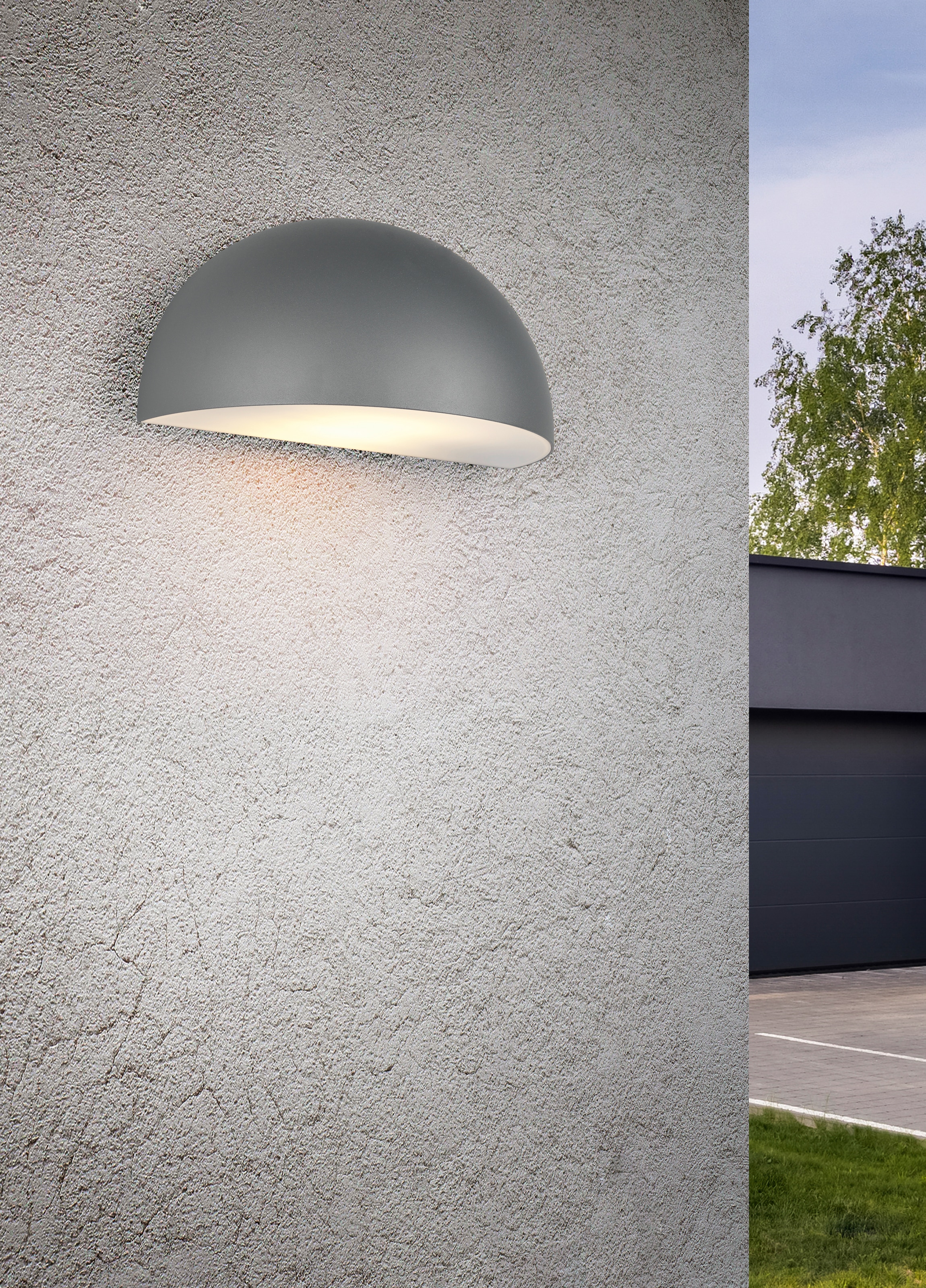 TRIO Leuchten Außen-Wandleuchte »MAAS, Hauswand Leuchte Downlight kugelförmig Metall Aluminium IP44«, 1 flammig, Leuchtmittel E27 | Leuchtmittel wechselbar, exkl 1x E27 max 10W, Breite 27cm Höhe 14cm, Leuchtmittel wechselbar