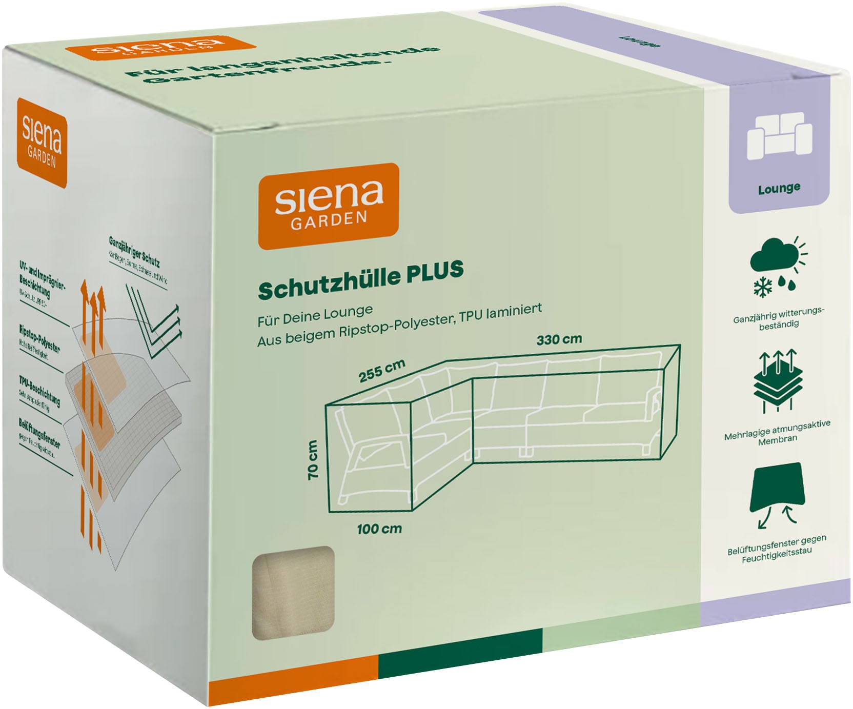 Siena Garden Gartenmöbel-Schutzhülle »Loungehülle Plus« R330 x L255 x 100 x H70