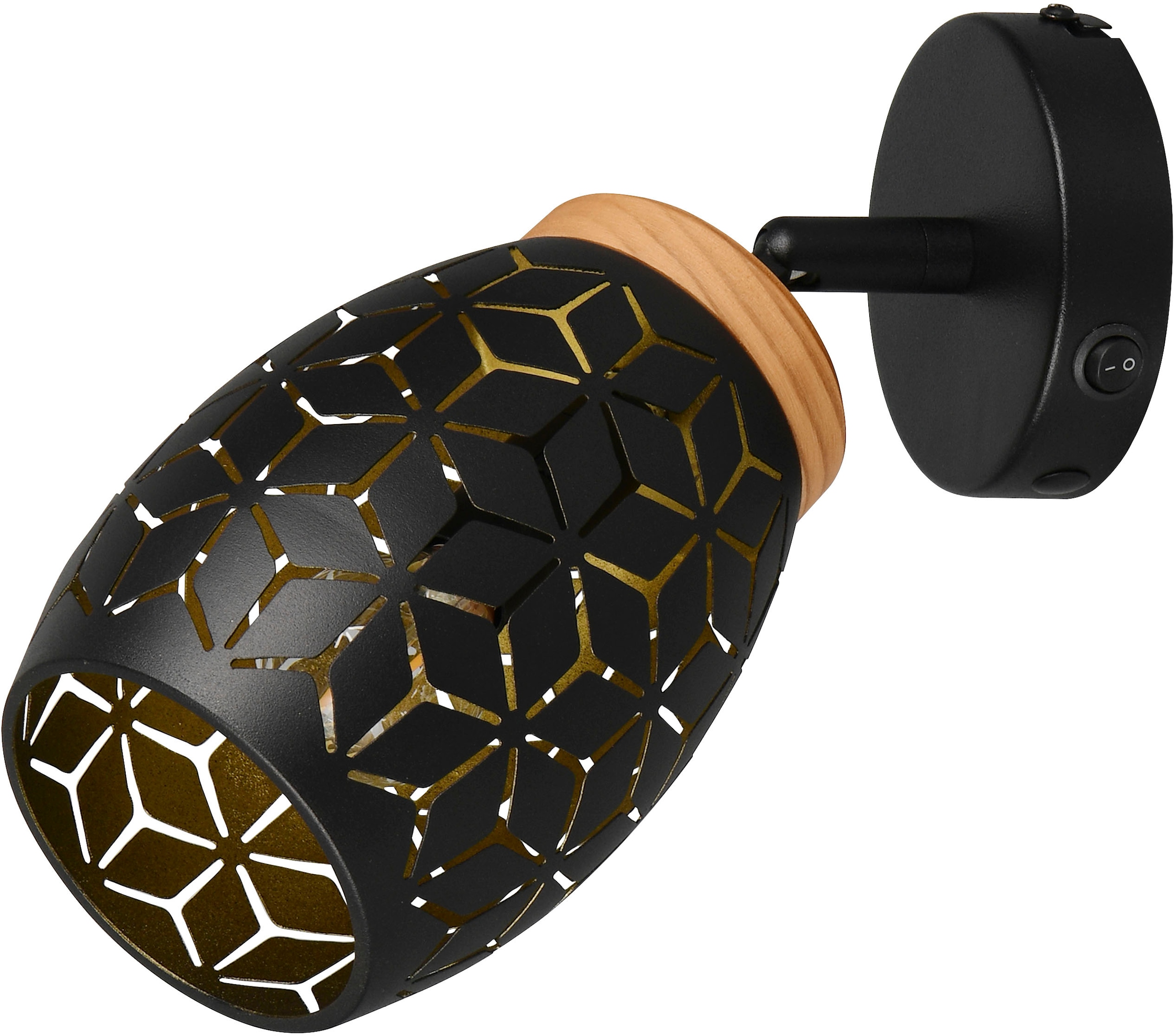 REALITY Leuchten Wandstrahler »BIDAR, Wandlampe mit verstellbarem Spot, exkl 1x E14 max 10W«, 1 flammig, Leuchtmittel E14 | Leuchtmittel wechselbar, Kippschalter ON/OFF, Metall-Lampenschirm Lasercut Optik Ø 12cm