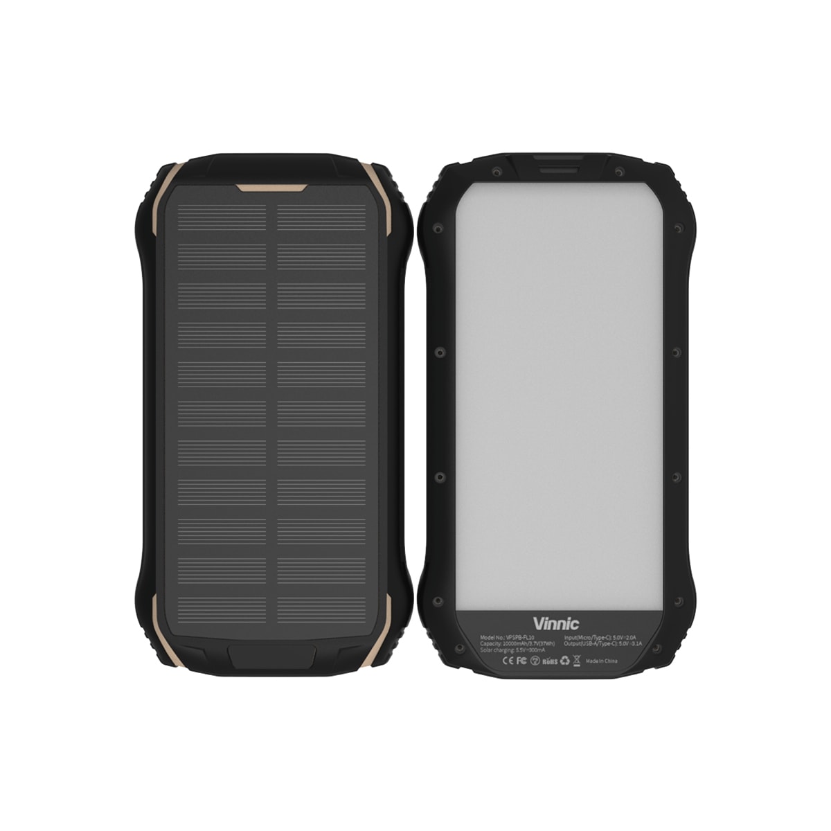 Vinnic Powerbank »SACA PEAK Solar Powerbank 10.000mAh IP65 1xUSB-C, 2xUSB-A«, Vinnic SACA PEAK Solar Powerbank 10.000mAh IP65 1xC 2xA,black