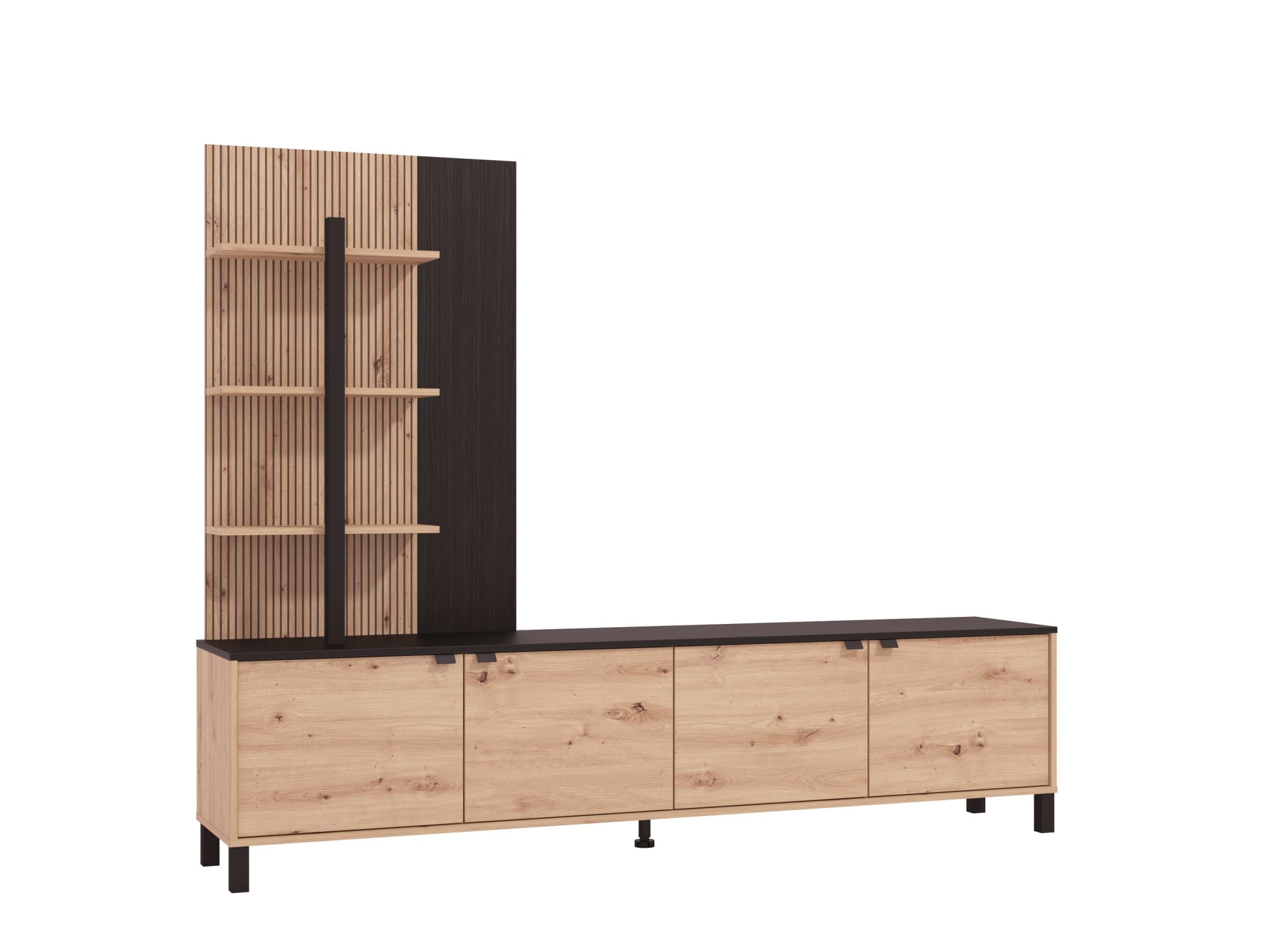 Home affaire Wohnwand »Margate inkl.TV-Board und Standregal«, 208 cm, mit dekorativen schwarzen Streifen, metallgriffe