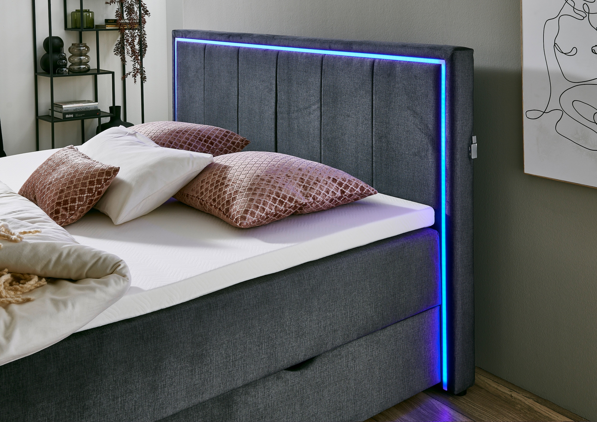 meise.möbel Boxbett »Colorado«, inkl. LED-Beleuchtung im Kopfteil, Bettkasten und Topper