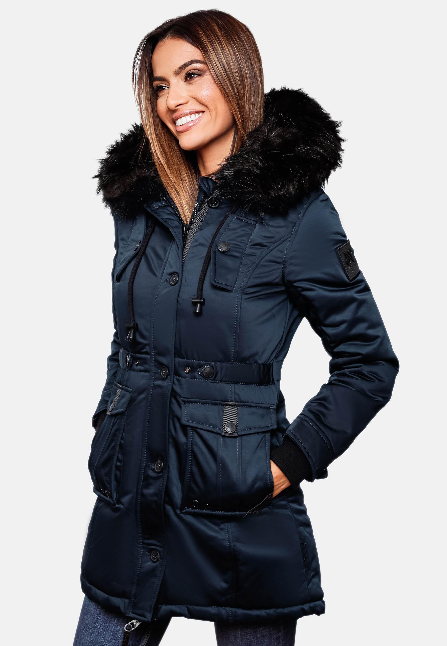 Navahoo Wintermantel »Luluna Prc«, edler Parka mit großer Kunstfellkapuze