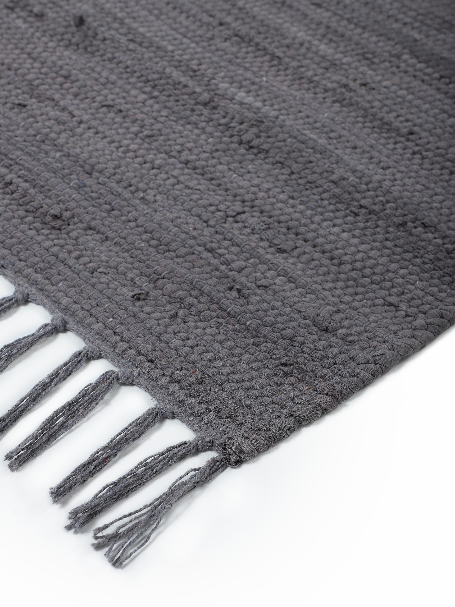 carpetfine Teppich »Kelim Chindi uni, auch als Läufer«, rechteckig, 5 mm Höhe, Wendeteppich, reine Baumwolle, handgewebt, Uni-Farben, mit Fransen