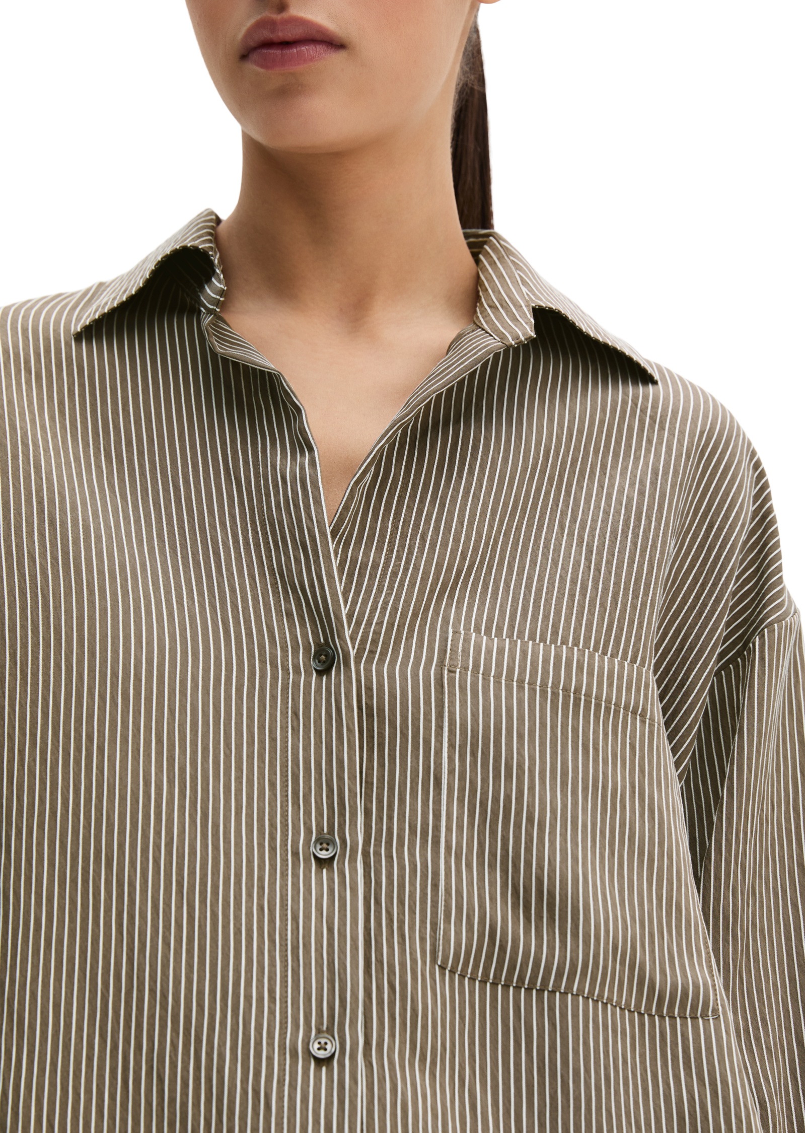 Langarmbluse MARC O'POLO "aus Crinkle-Viskose-Mix", Damen, Gr. 38, medium braun, Obermaterial: 83% Viskose, 17% Polyamid, gestreift, loose fit normal, Manschette, Blusen 5