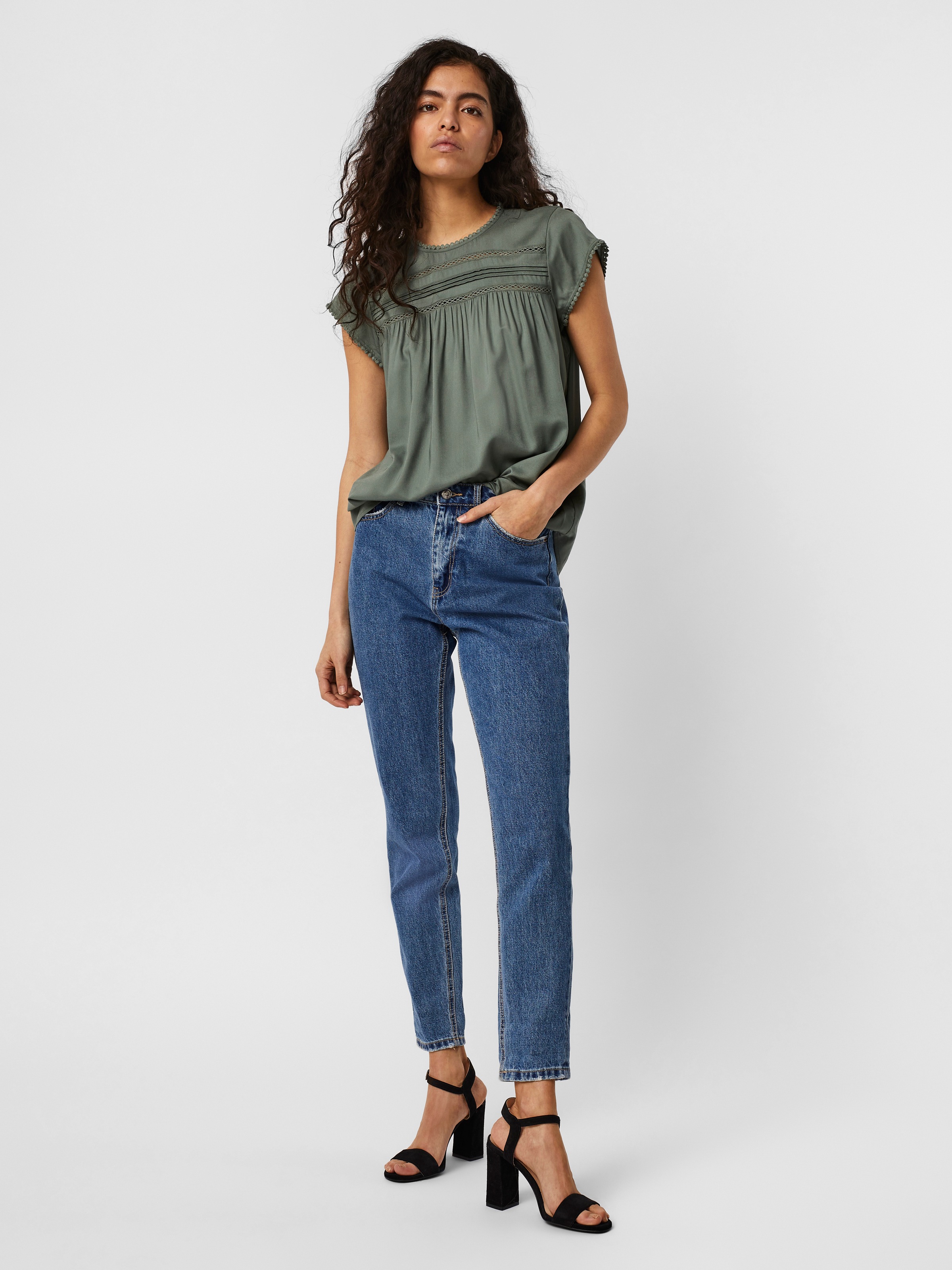 Thumbnail - Vero Moda Kurzarmbluse "VMDEBBIE PLEAT S/L TOP GA NOOS" Viskose, regular fit