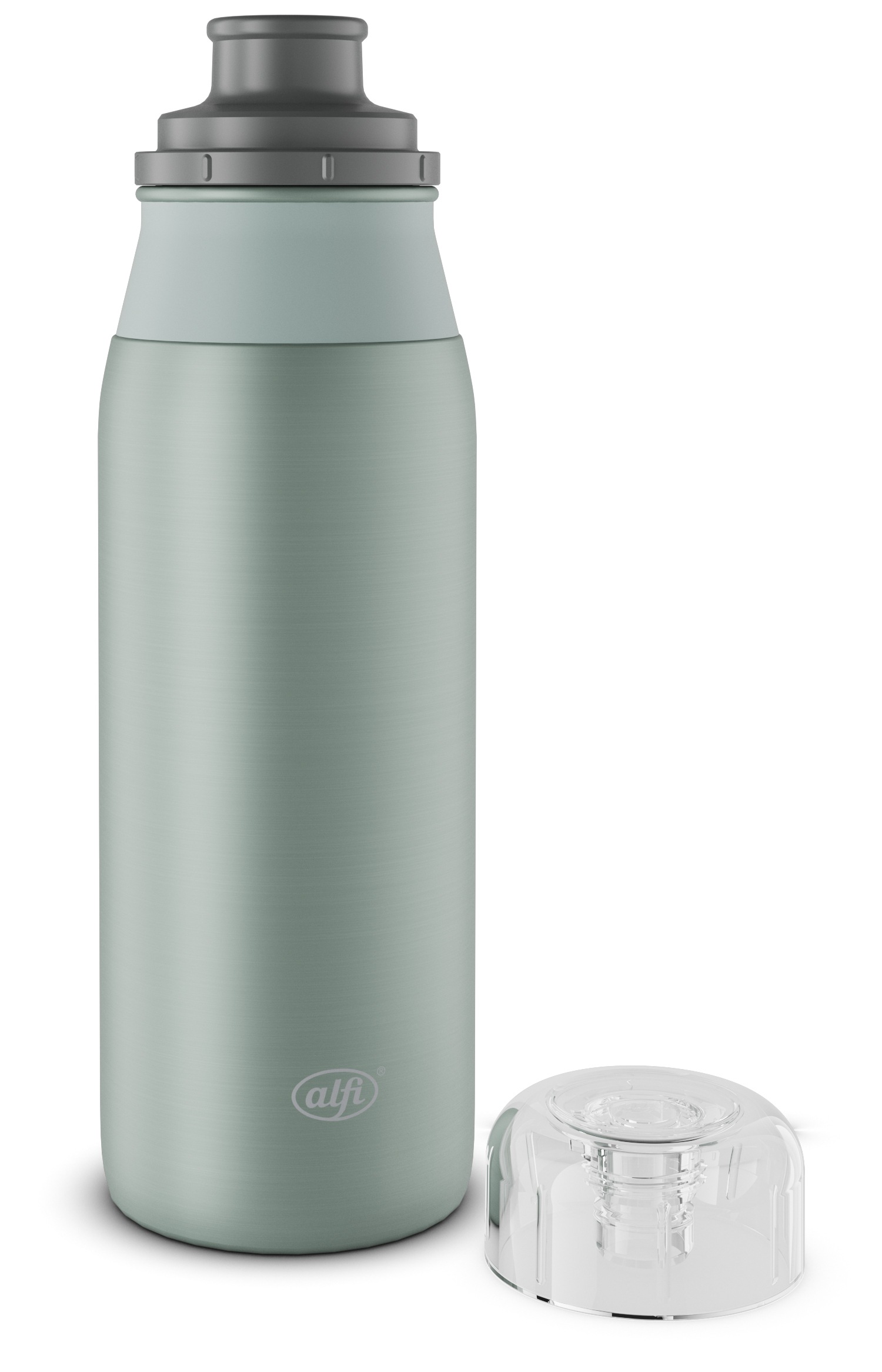 Alfi Trinkflasche »ELEMENT BOTTLE, Edelstahlkörper, spülmaschinenfest«, (1 tlg.), 0,6l, Free-Flow Trinksystem mit intuitivem Schraubverschluss