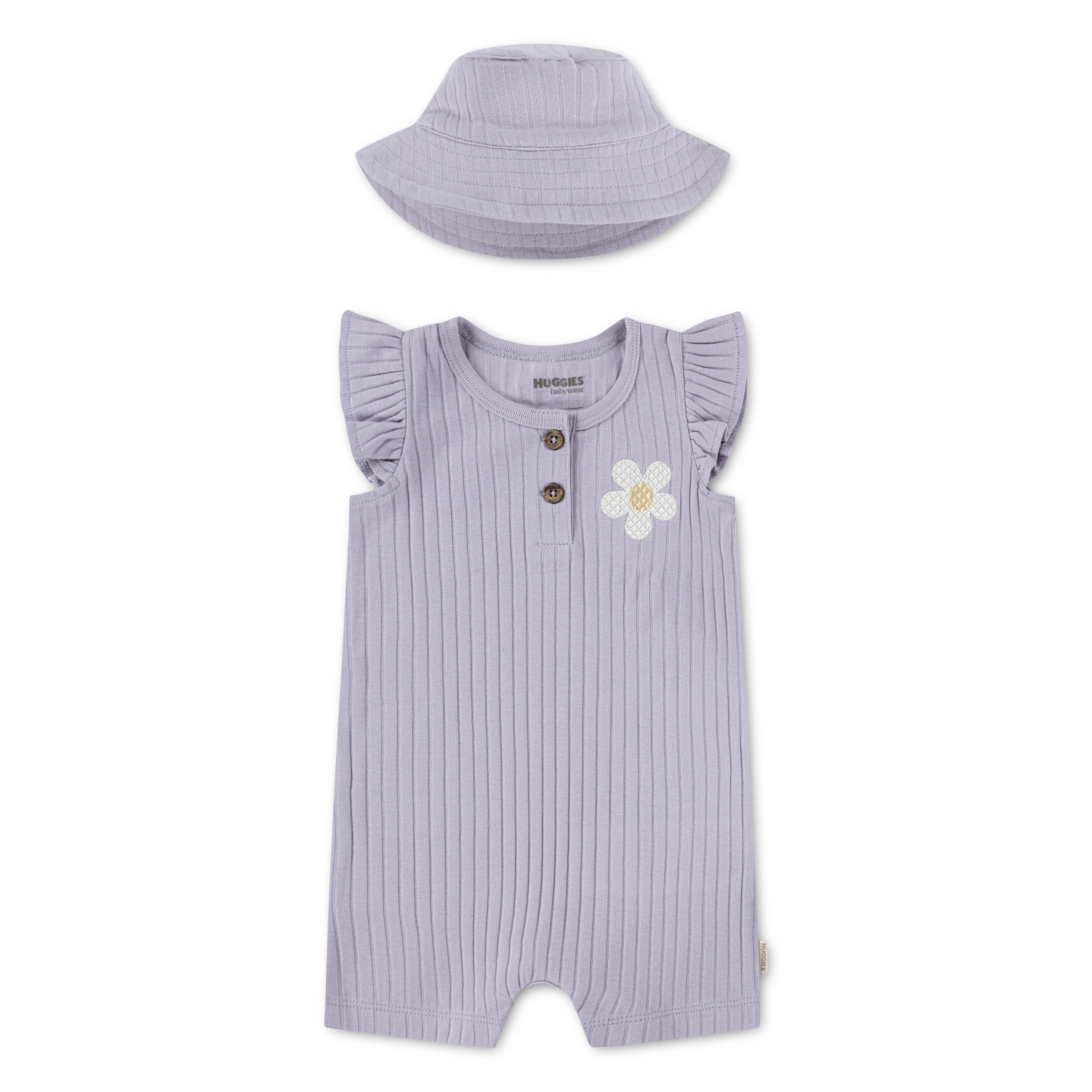 HUGGIES babywear Neugeborenen-Geschenkset "HUGG ROMPER + HAT ATTACHMENT" Set, 2 mit passendem Sonnenhut, Baumwolle