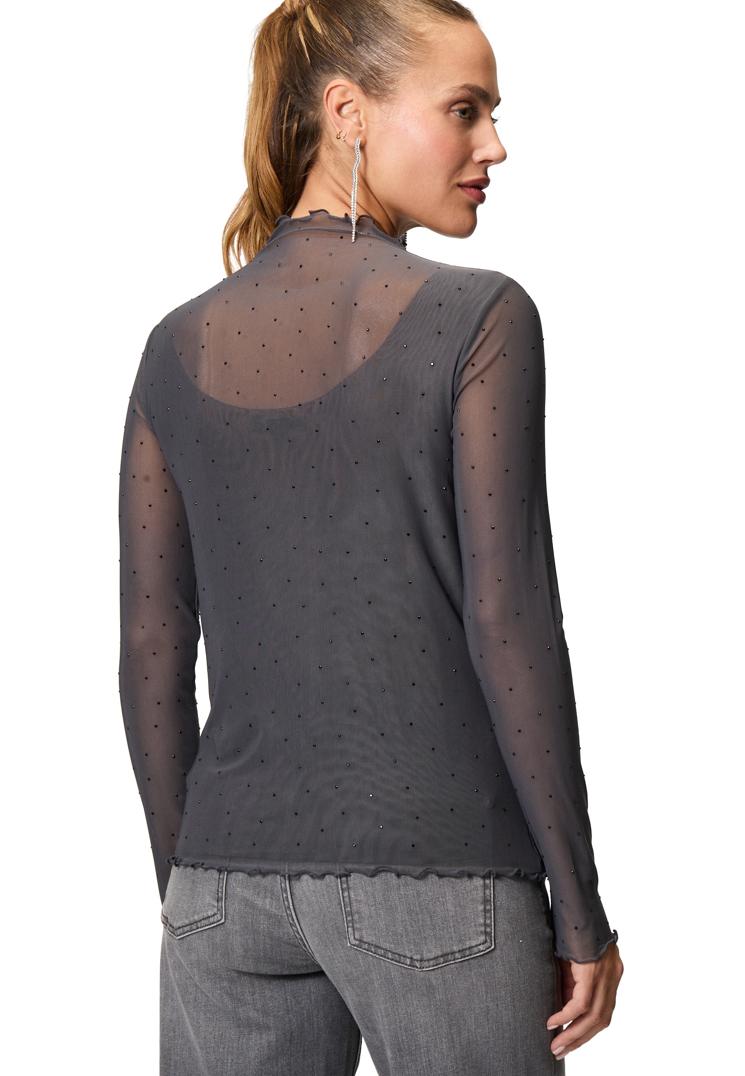Zero Kurzarmshirt »zero Shirt transparent mit Glitzersteinen«, (1 tlg.), Ziersteine