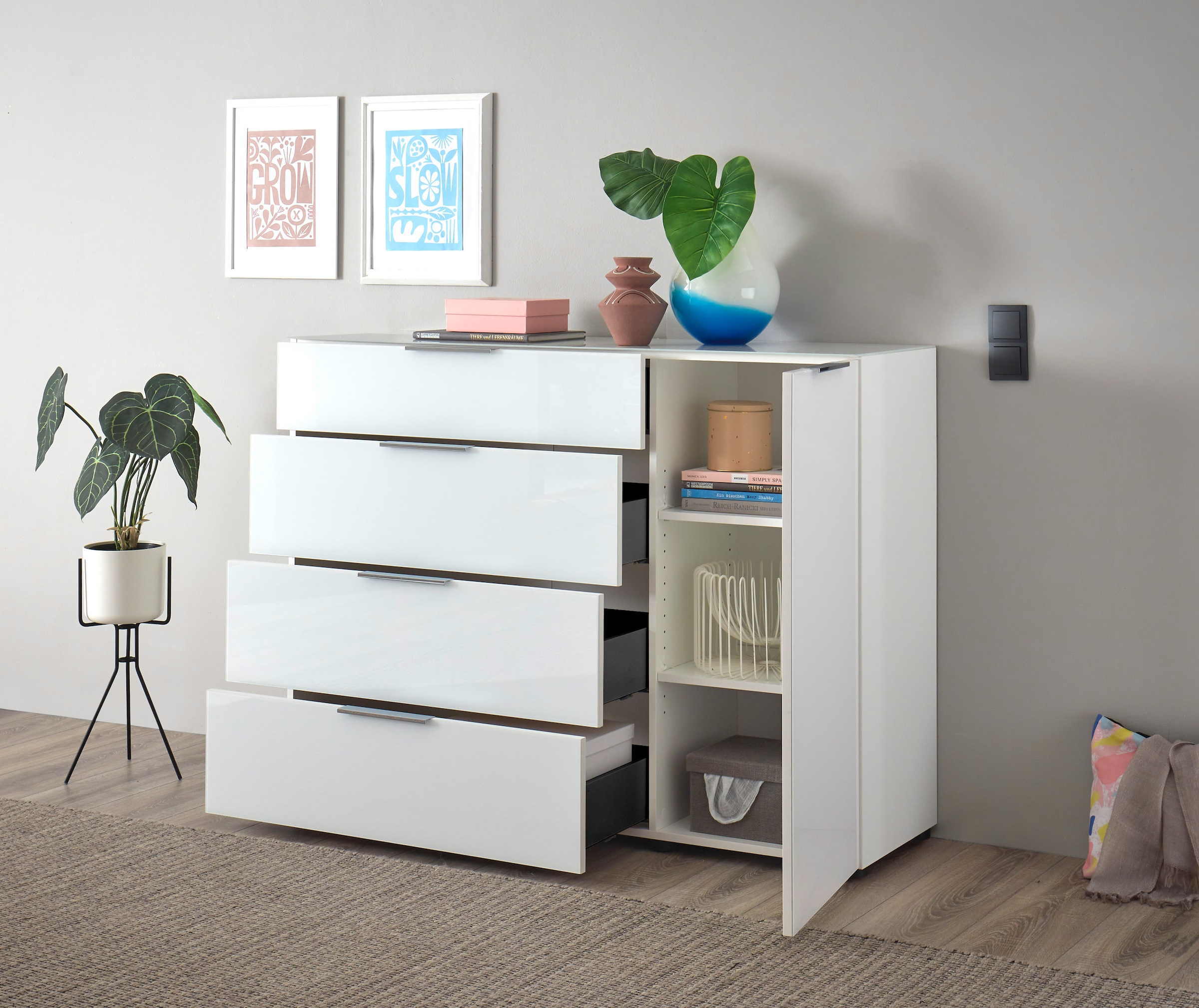 HBZ Kommode »Santorin, BxHxT 135x99x40 cm«, (1 St.), Breite 135cm, Softclose für Türen und Schubkästen, Melaminbeschichtung