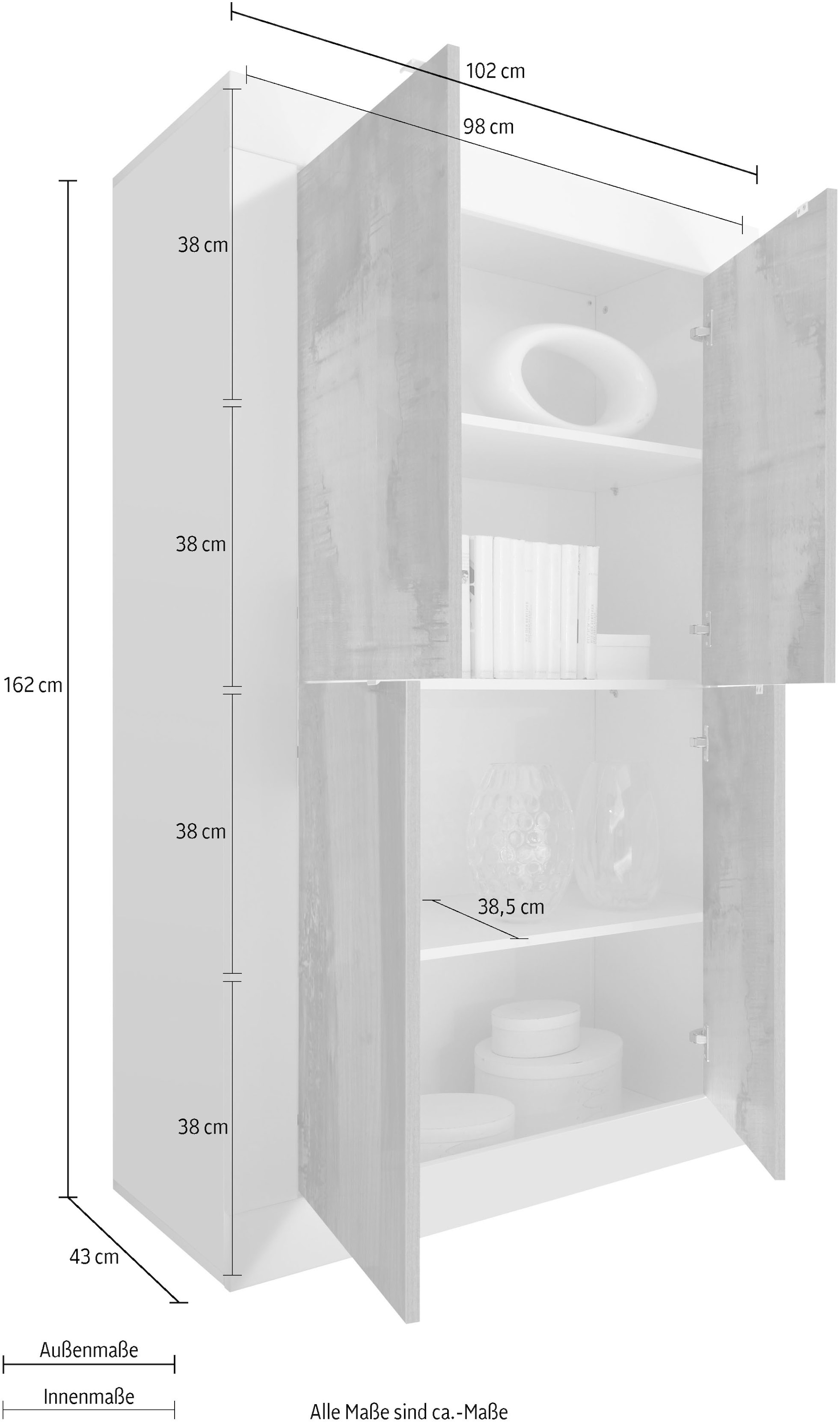 INOSIGN Highboard »Basic Höhe 162 cm, Breite 102 cm, Kommode 4 Türen, Hochkommode«, Metallgriff, moderne Rahmenoptik, viel Stauraum, Farbauswahl