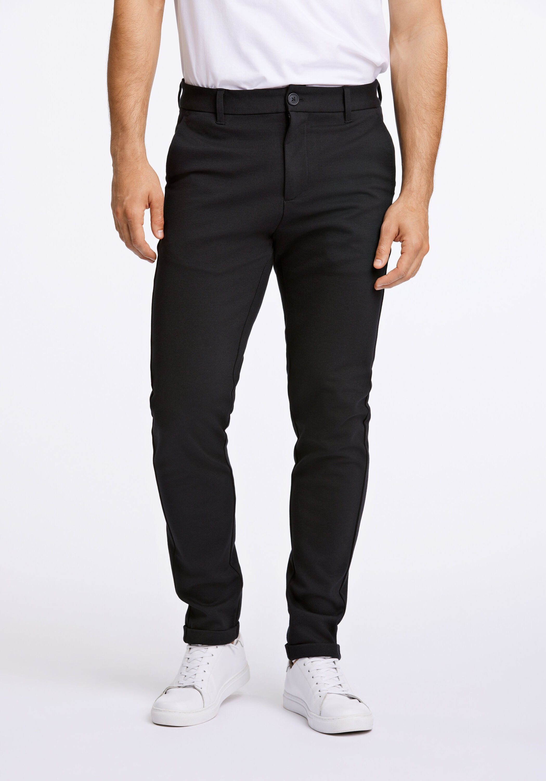 Stoffhose LINDBERGH "Stoffhose Slim Fit", Herren, Gr. XS, schwarz, Obermaterial: 75% Polyester, 22% Viskose, 3% Elasthan, slim fit, Hosen Stoffhose