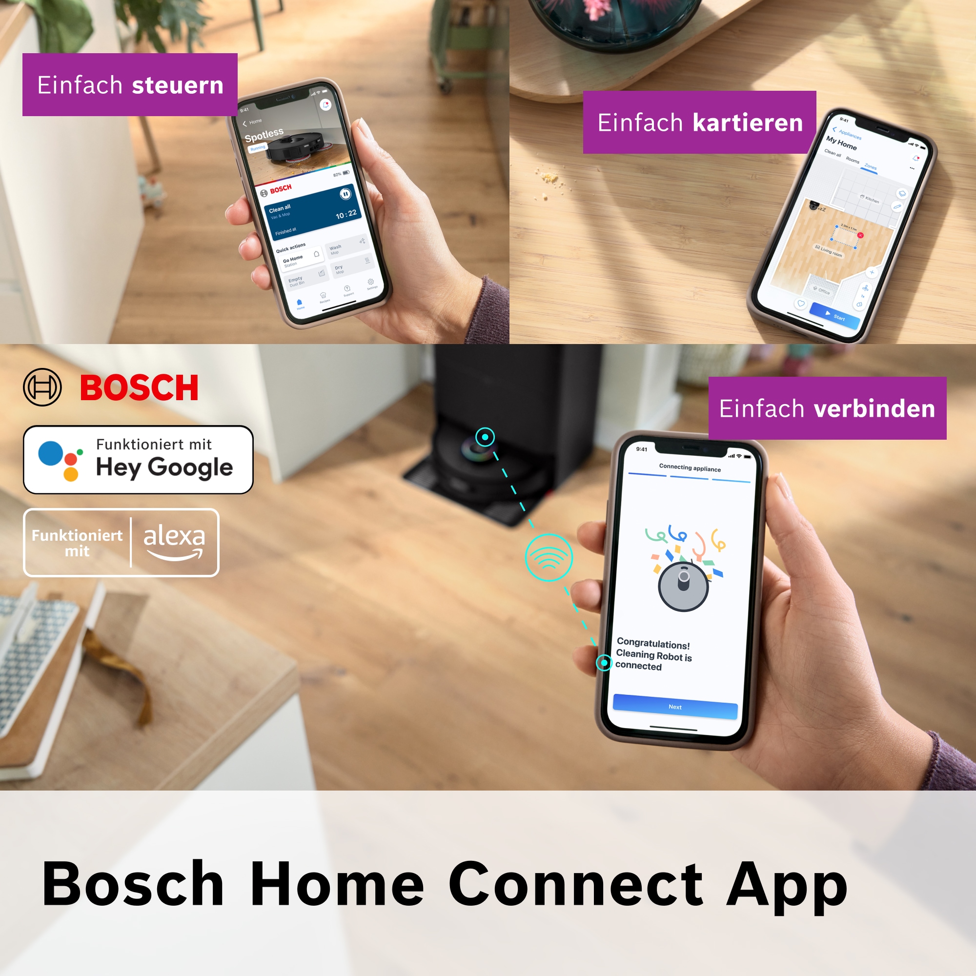 BOSCH Saugroboter »Spotless Max Cam BCRDW3BX, rotierende Wischpads, 70°C Selbstreinigung«, Datensicherheit, 11.000 Pa Saugkraft, Absaugstation, Kamera