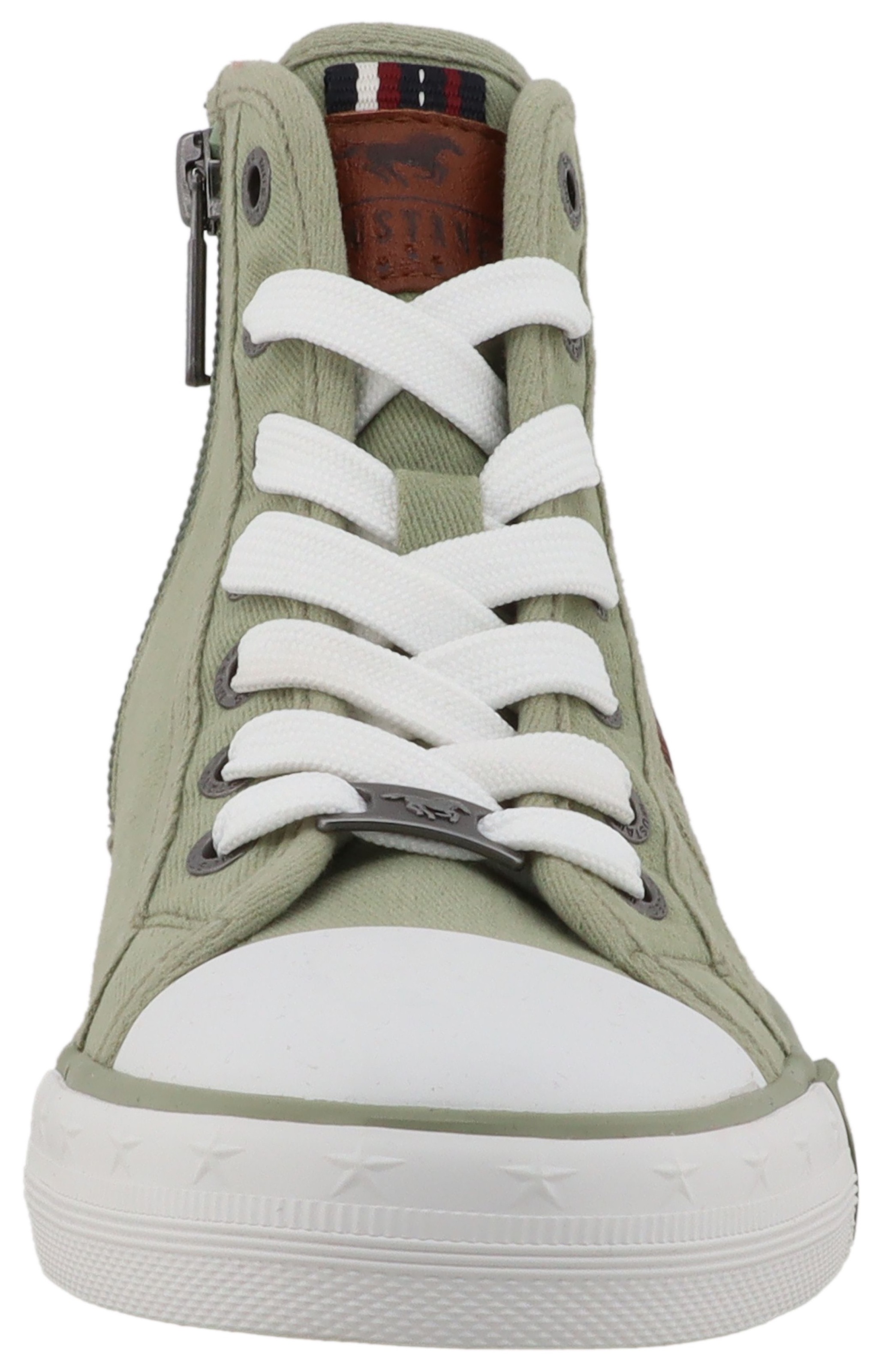 Plateausneaker MUSTANG SHOES "Winona", Herren, Gr. 37, khaki, Baumwolle, Schuhe Plateausneaker, Freizeitschuh, High Top-Sneaker, Schnürboots, kontrastreiche Details 3