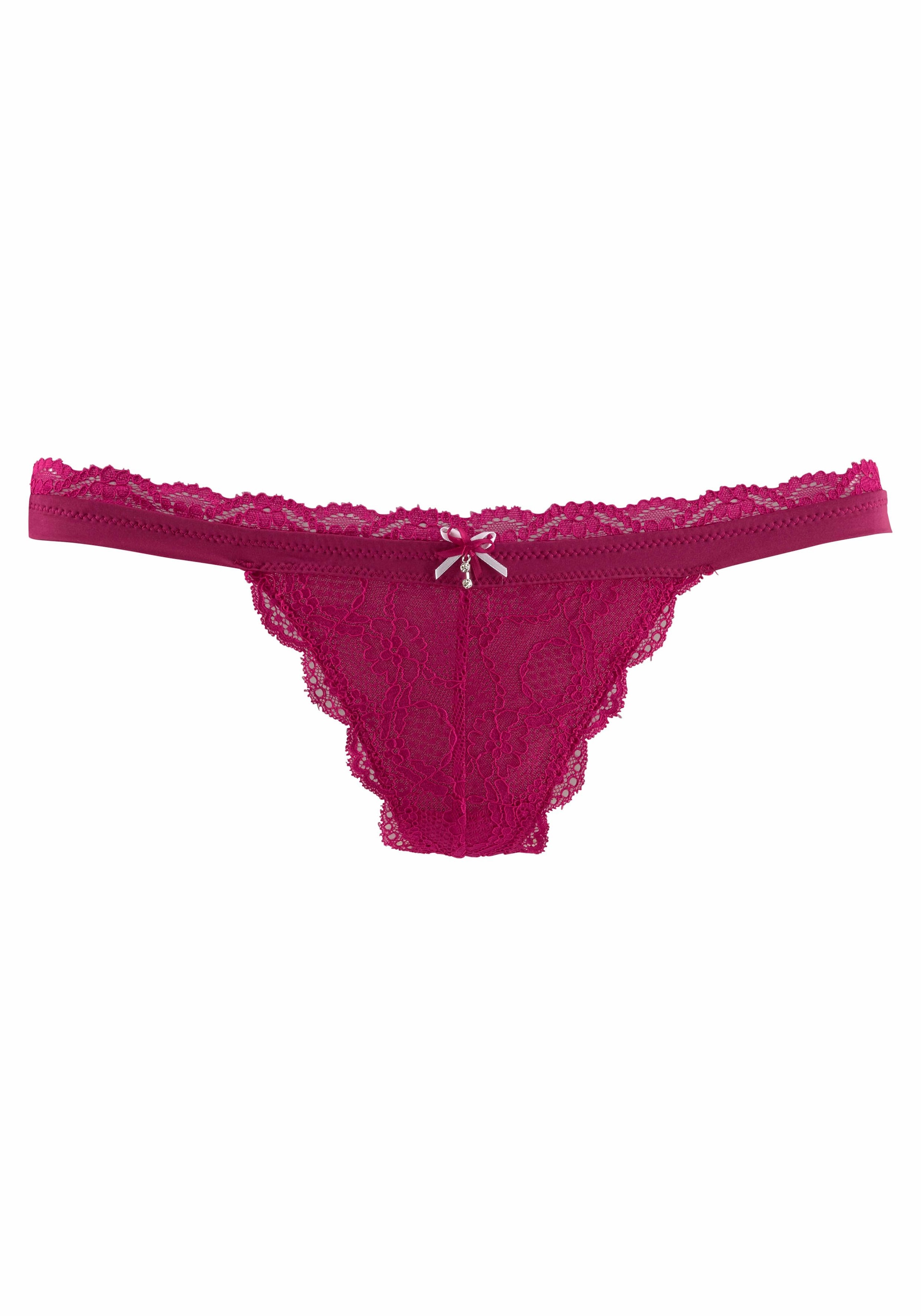 LASCANA String »Premium Dessous« aus zarter Spitze mit feiner Zierschleife und Accessoire