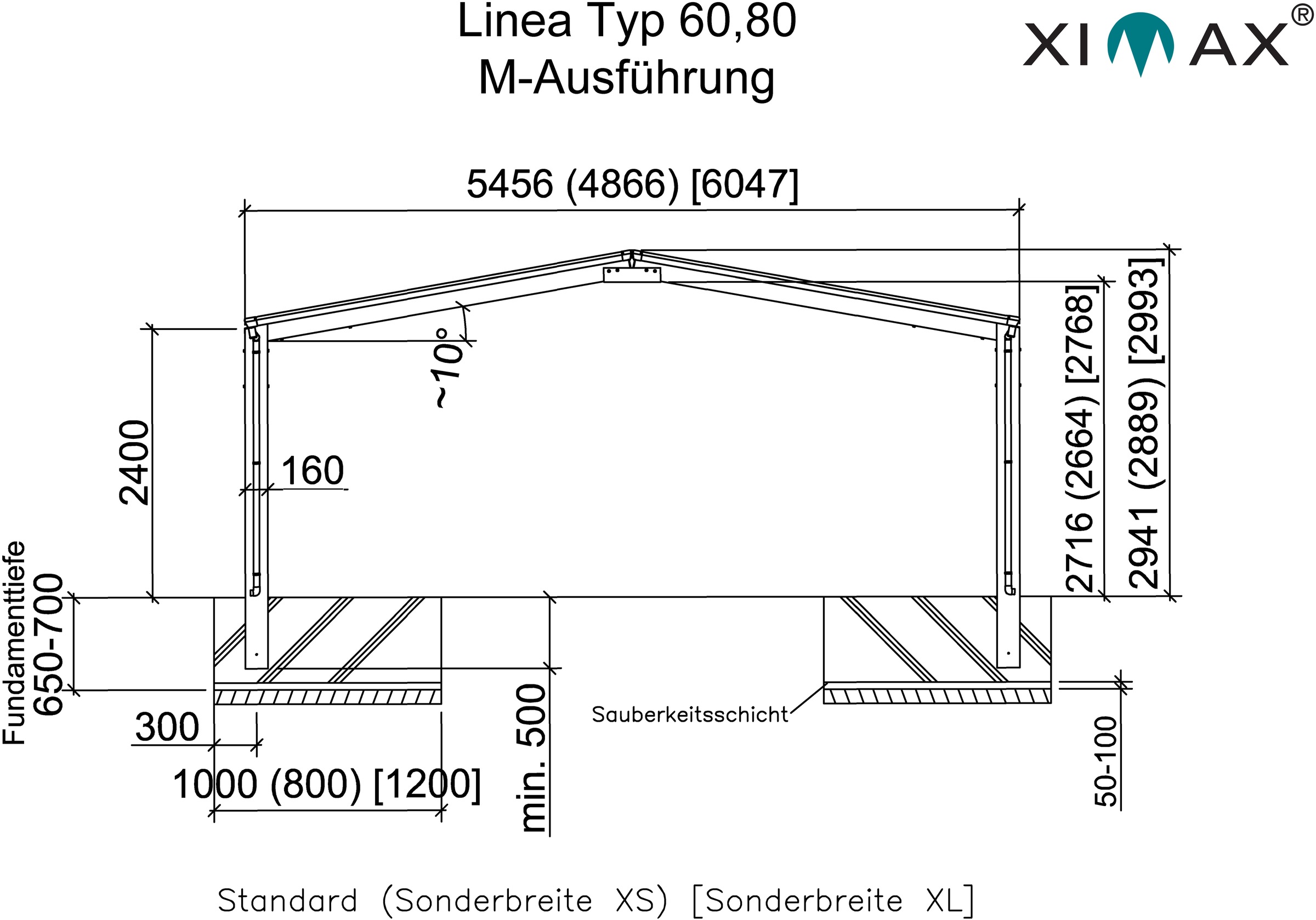 Ximax Doppelcarport »Linea Typ 80 M-Edelstahl-Look«, Aluminium, 530 cm, edelstahlfarben, Aluminium