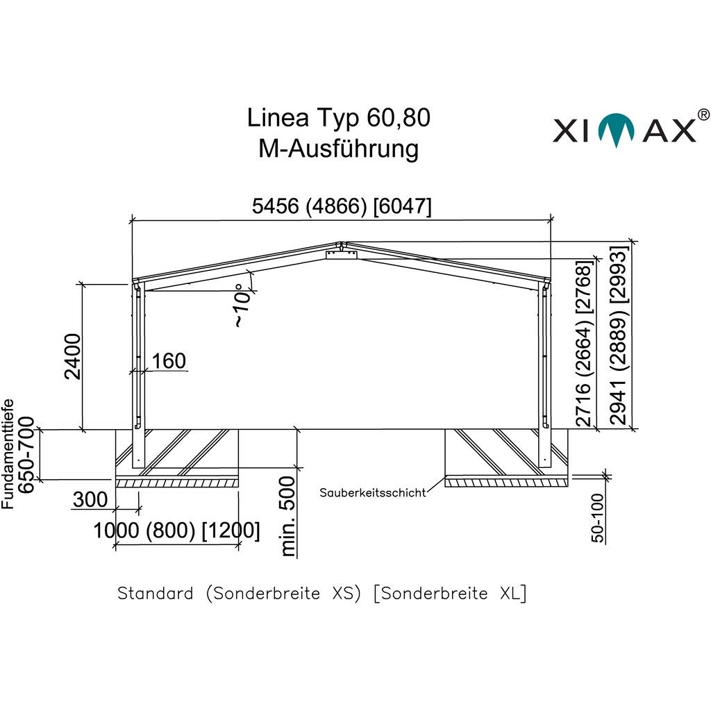 Ximax Doppelcarport »Linea Typ 80 M-Edelstahl-Look«, Aluminium, 530 cm, edelstahlfarben