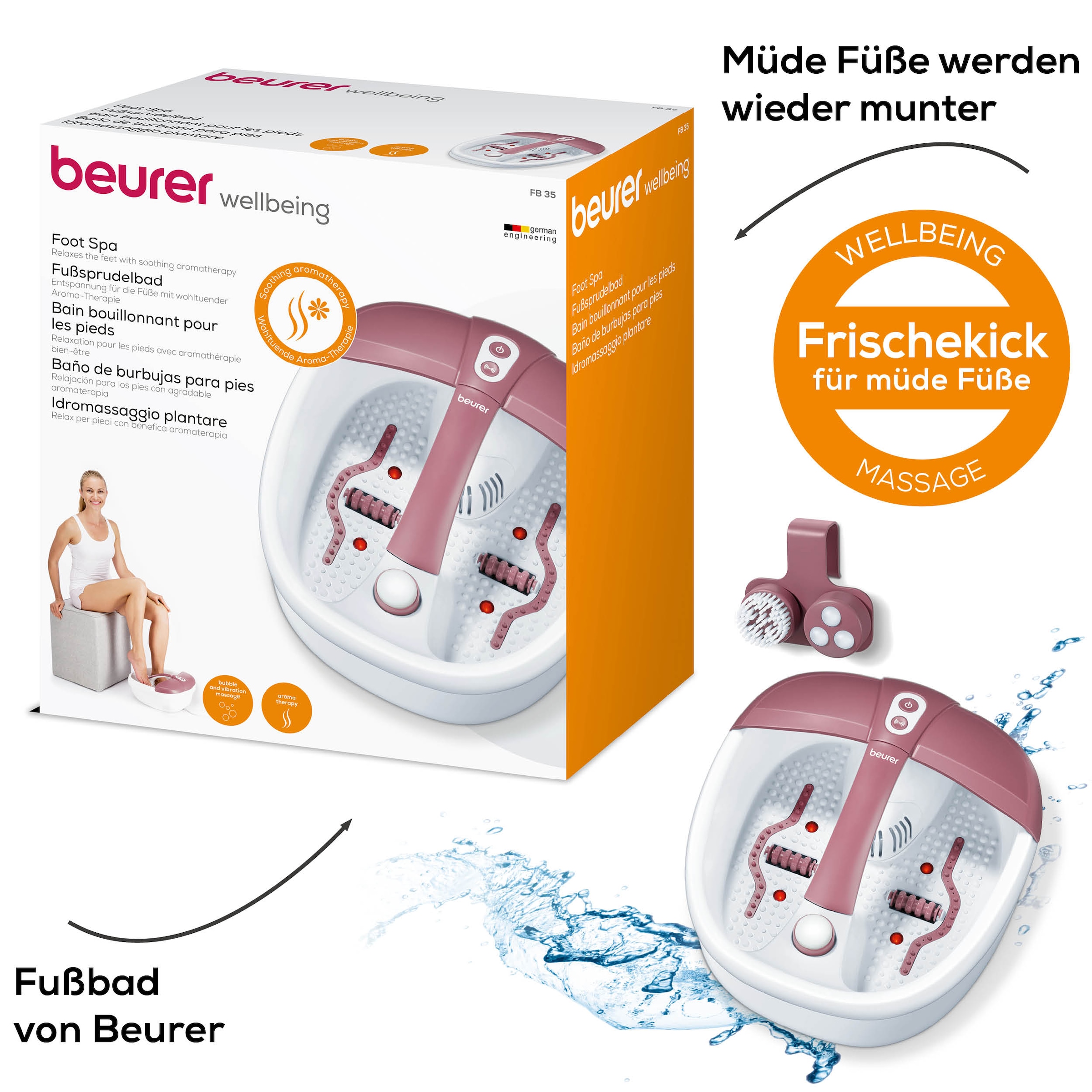 BEURER Fußbad "FB 35 Fußsprudelwanne mit Aroma-Filter zur Verwendung mit Badezusätzen", rosa, Kunststoff, Fußbäder, Mit Vibrations- und