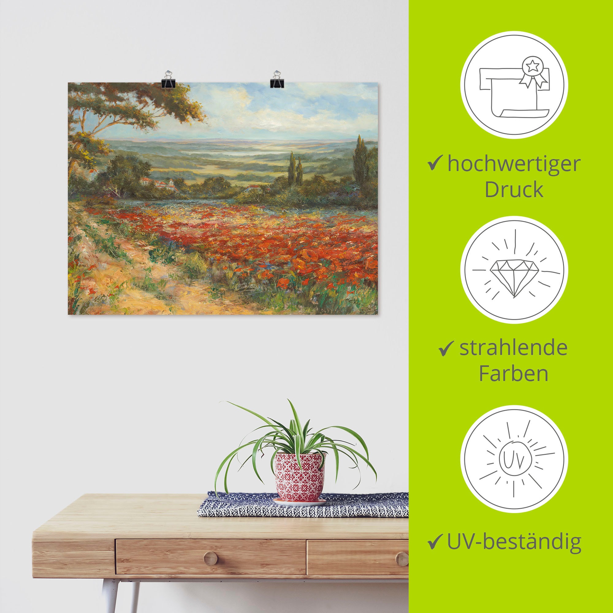 Artland Wandbild »Weg am Mohnfeld«, Wiesen & Bäume, (1 St.), als Leinwandbild, Poster in verschied. Größen