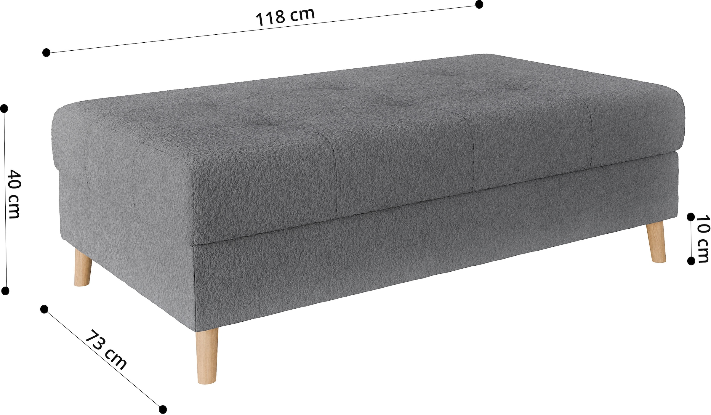 Home affaire Polsterhocker »CHARRE XXL, Steppung im Sitzbereich, Maße: B/T/H: 118/73/40 cm«, passend zur Serie CHARRE, auch in Cord und Bouclé