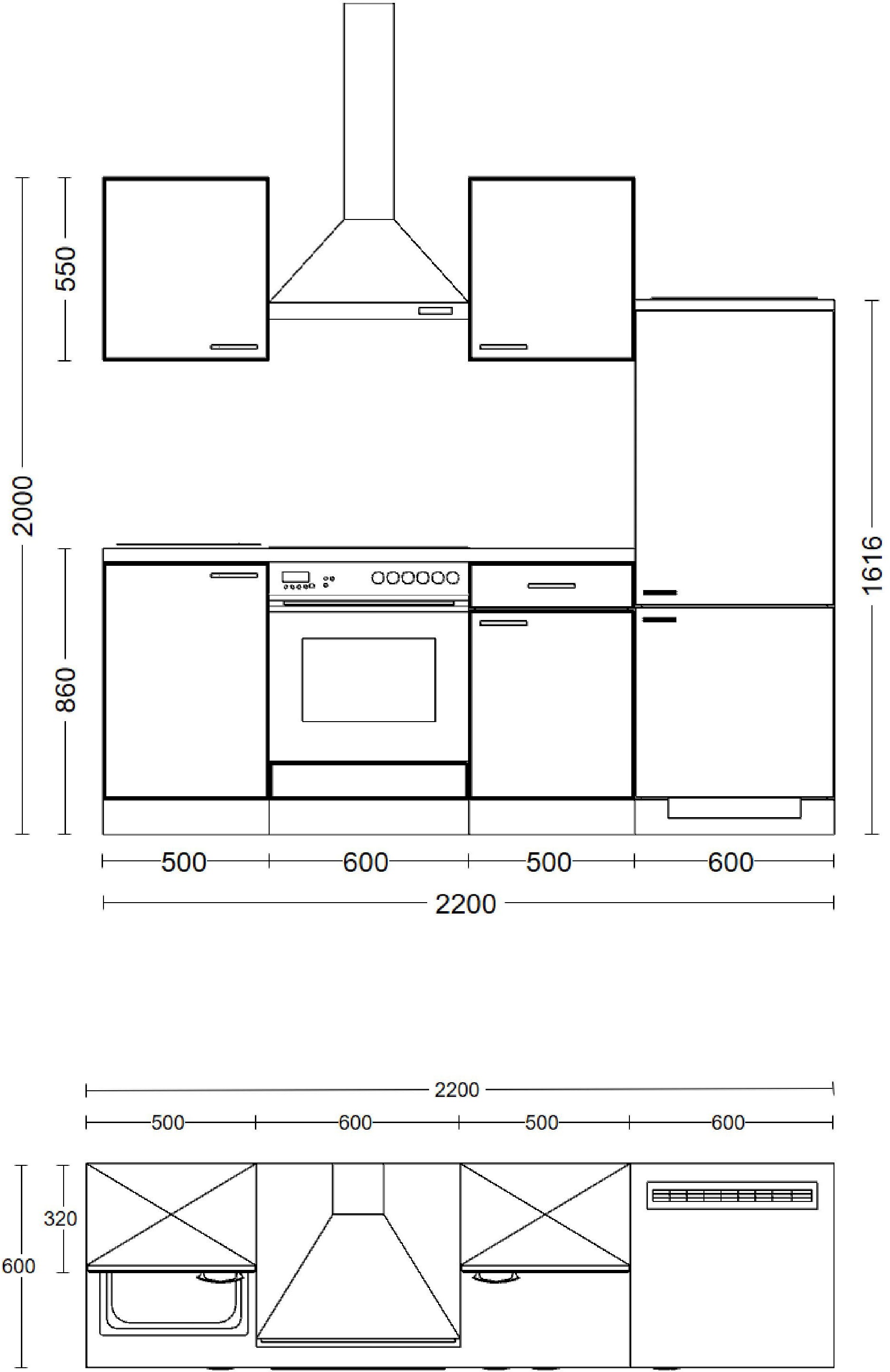 Flex-Well Küche »Florenz«, Breite 220 cm, mit und ohne E-Geräten lieferbar