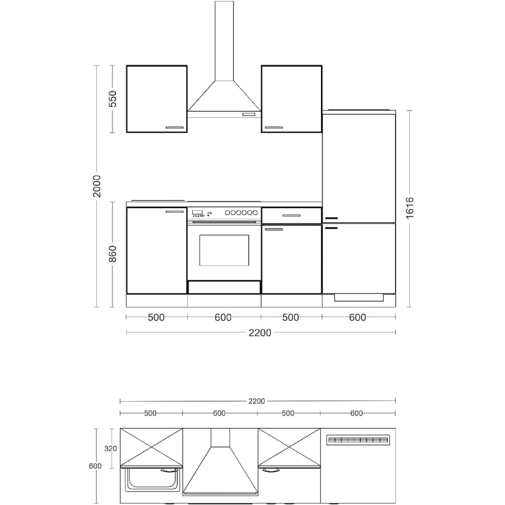 Flex-Well Küche »Riva«, wahlw. mit E-Geräten, Breite 220 cm