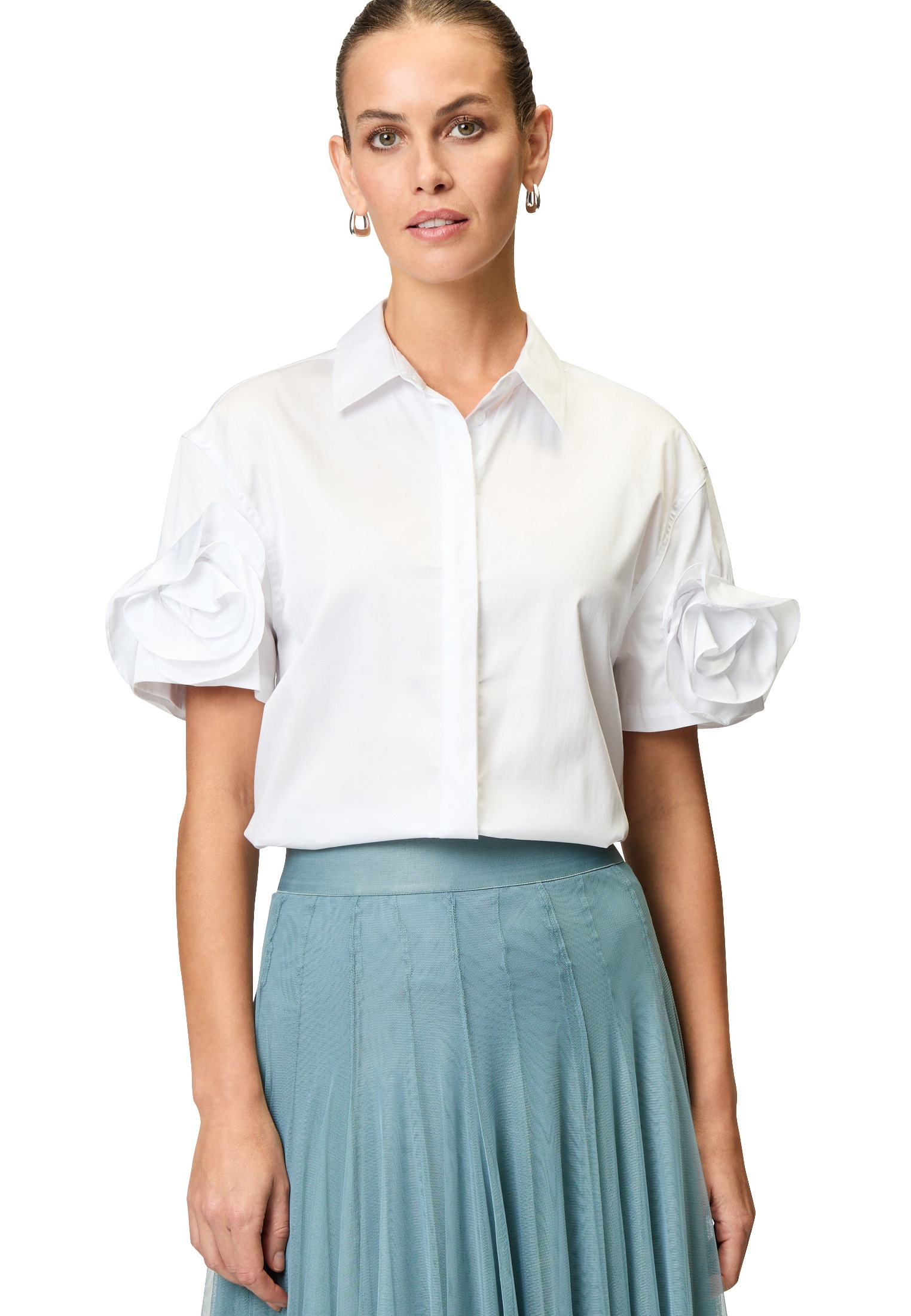 Zero Klassische Bluse "zero Damen Bluse mit Stoffblume am Ärmel" günstig online kaufen