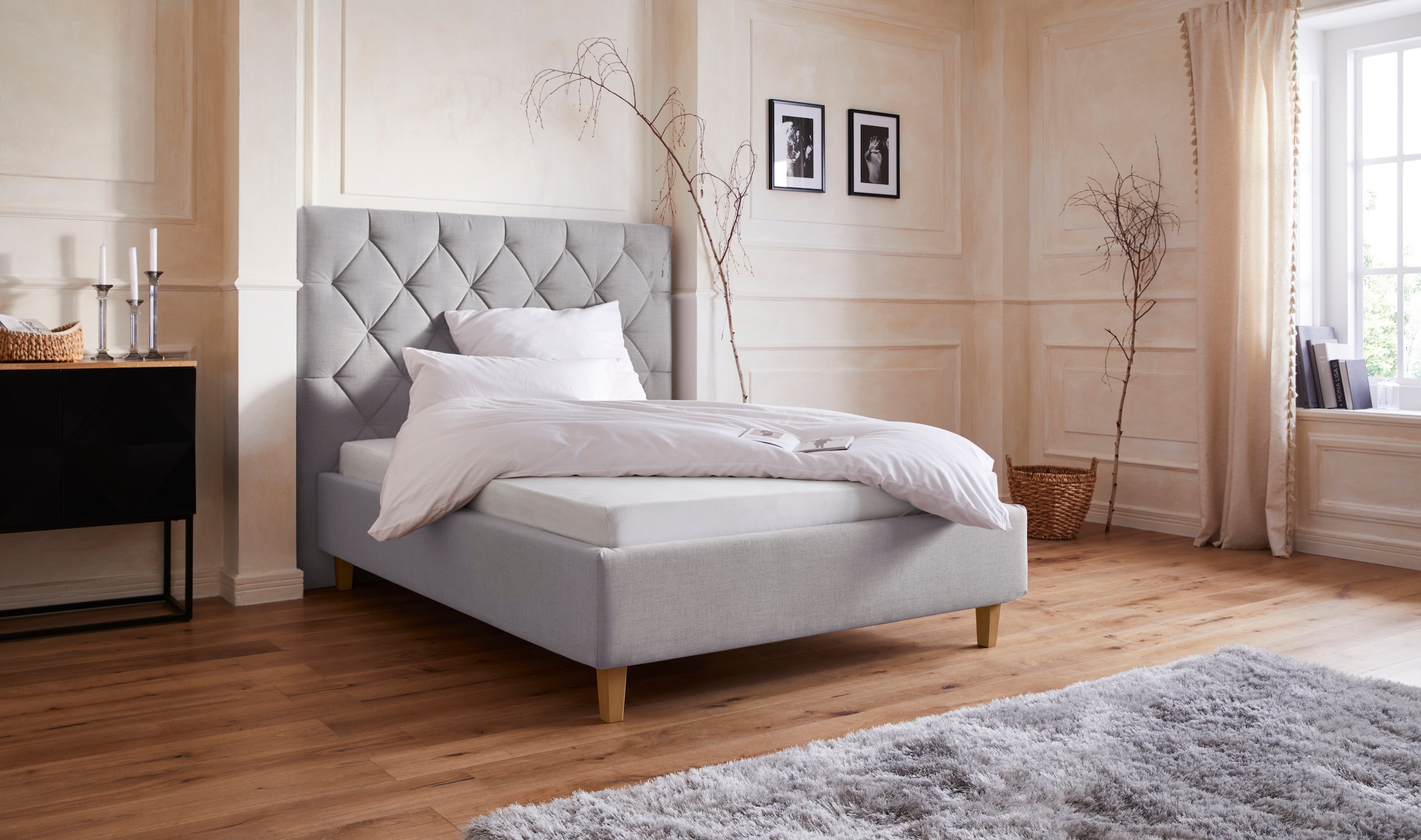 Home affaire Polsterbett "Sunley 140" Kreuzsteppung, Kopfteilhöhe 142 cm, ohne oder mit Matratze/Lattenrost