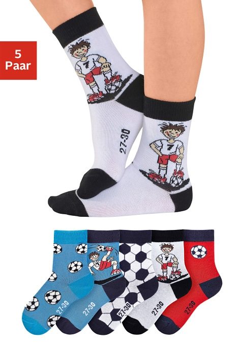 H.I.S Socken ""Fußballsocken, Kinder Fußballsocken, WM Socken"" Packung, 5 Stk. tlg. mit lustigen Fußballmotiven