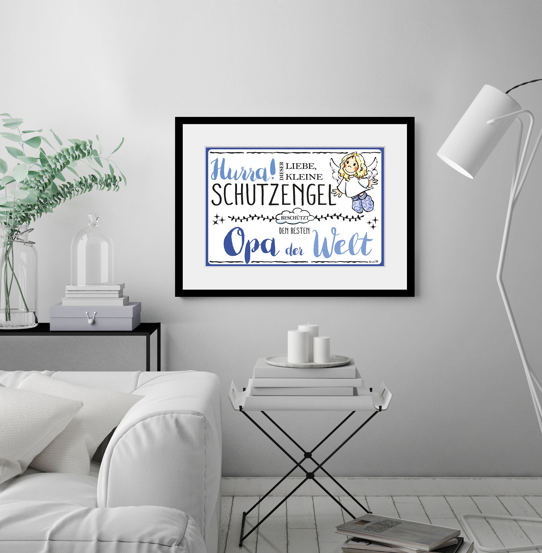 queence Bild "Schutzengel Opa" Blumen Engel Himmel Liebessprüche Schriftzug Sprüche & Texte Stern Sterne 1 Stk. tlg. HD Premium Poster-Druck inkl. Holzrahmen