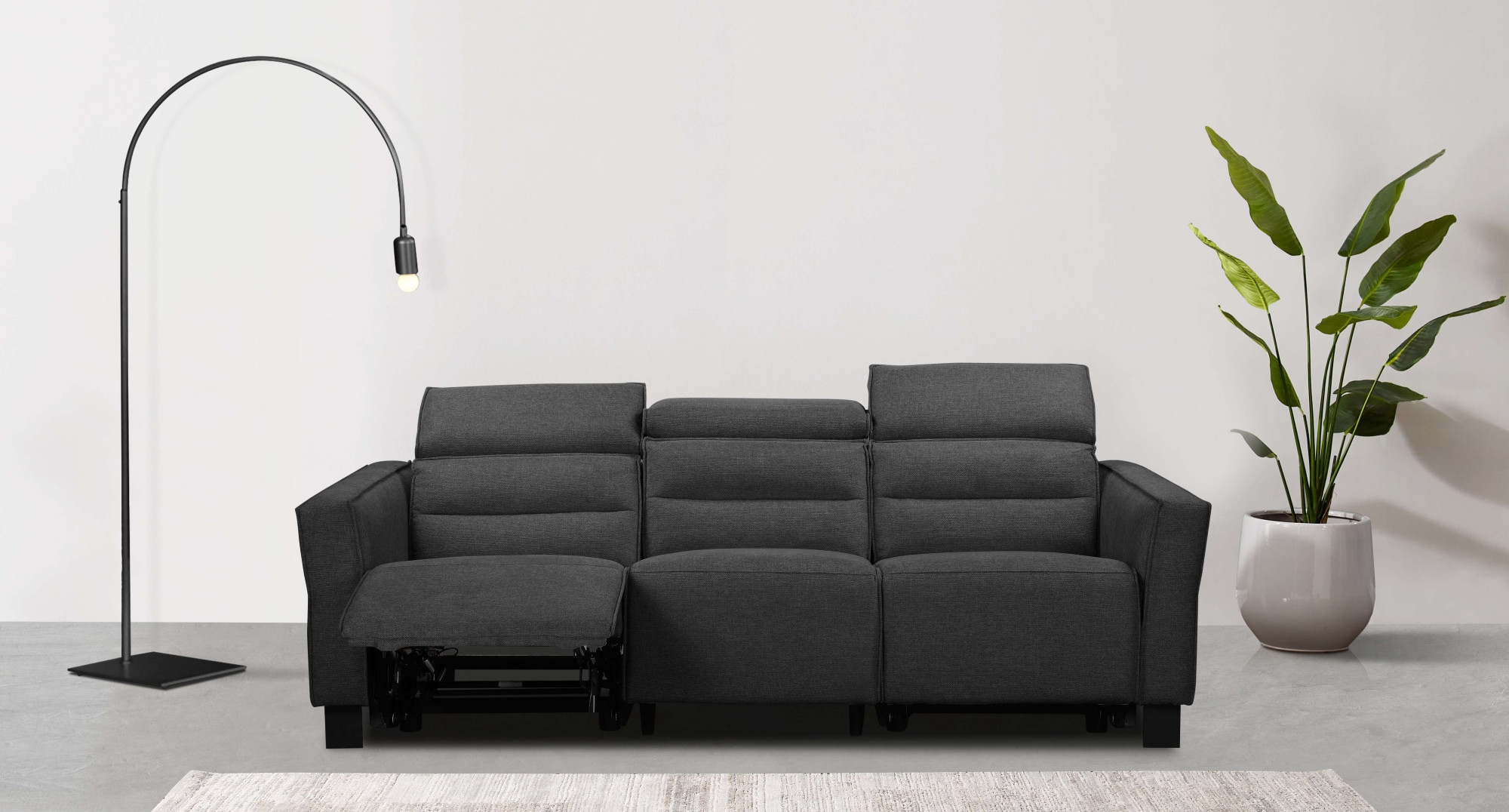 OTTO home 3-Sitzer "Carpari Webstoff, 224 cm, man./elektr. Relaxfunktion" (USB A/C), sowie Kopfteilverstellung