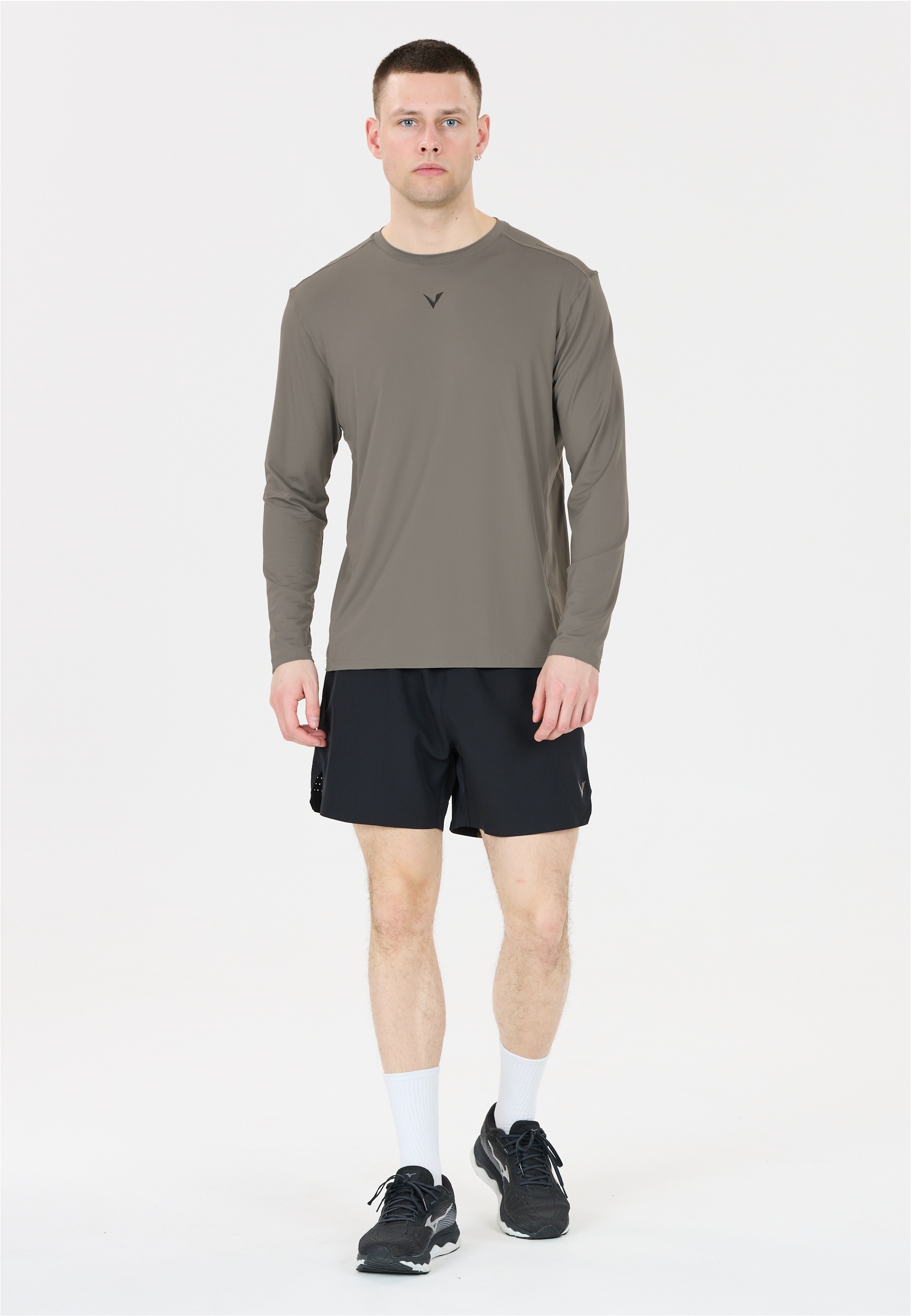 Langarmshirt VIRTUS "Walton", Herren, Gr. L, grau (dunkelgrau), 89% Polyamid, 11% Elasthan, unifarben, normal, Rundhals, Shirts Langarmshirt, mit praktischer Quick-Dry-Funktion