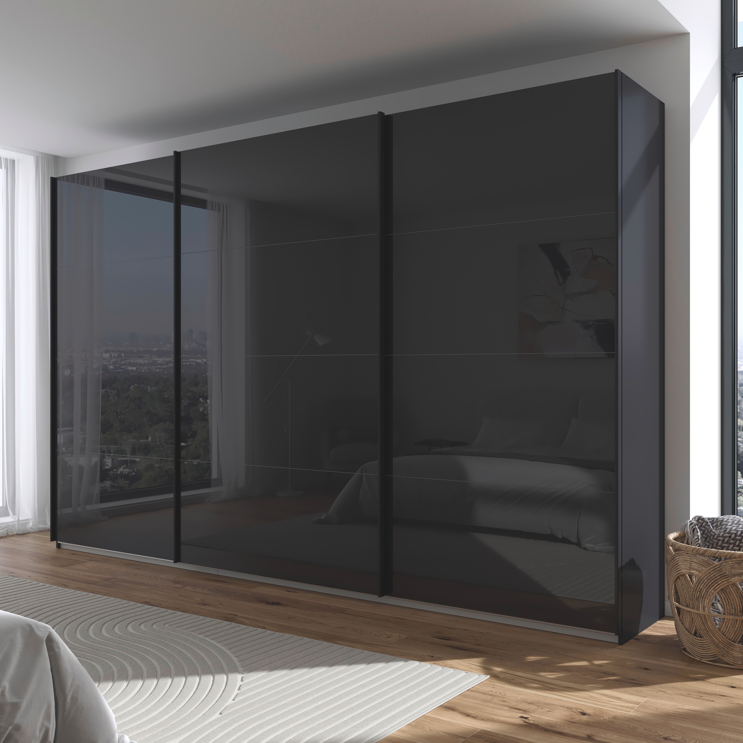rauch Schwebetürenschrank »Kleiderschrank Schrank Garderobe AGORDO mit Glasfront«, durchdachte Innenausstattung, in 4 Breiten und 2 Höhen MADE IN GERMANY