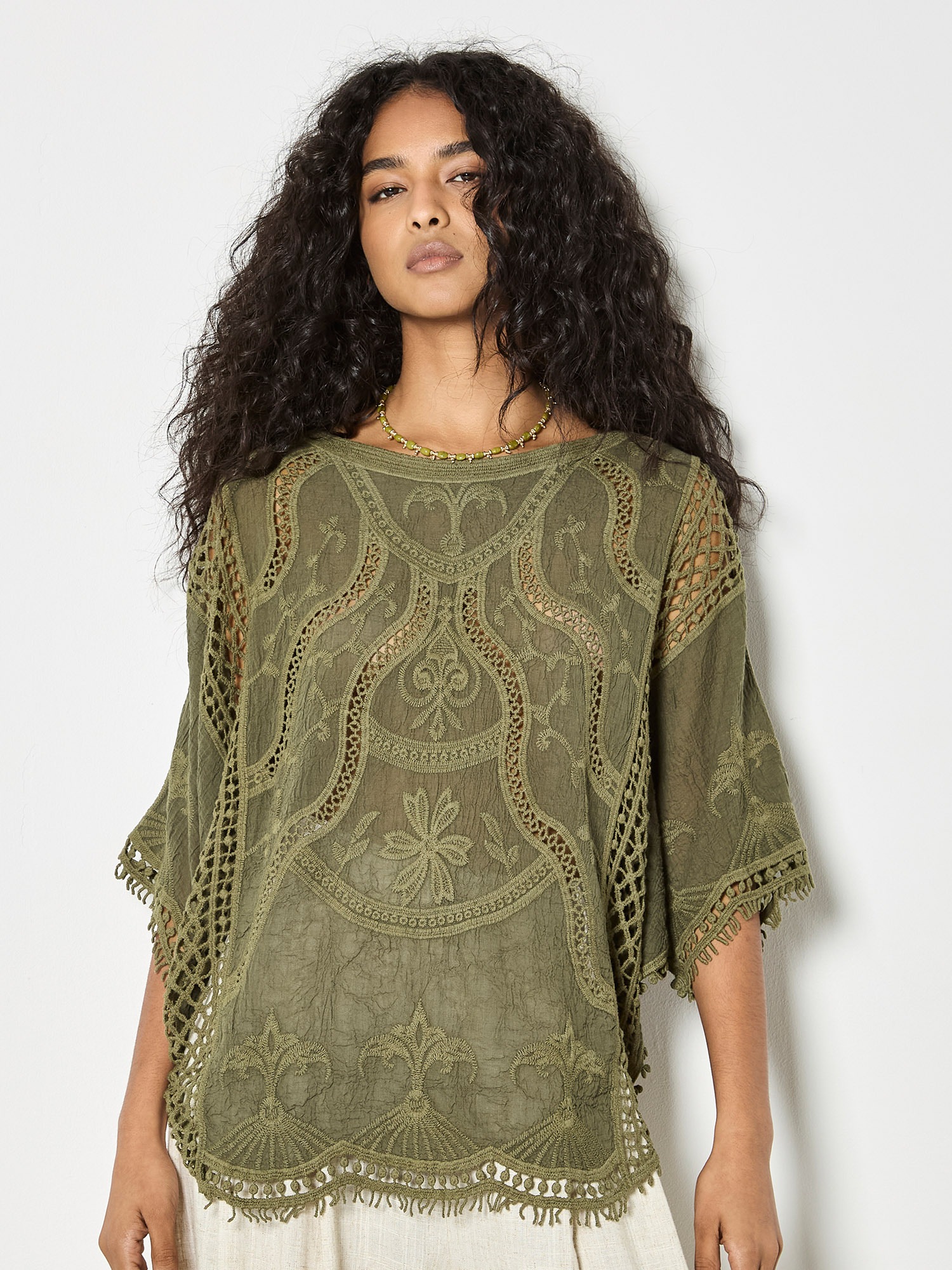 Apricot Shirtbluse "Top aus Baumwollmischung" mit Häkelstickerei