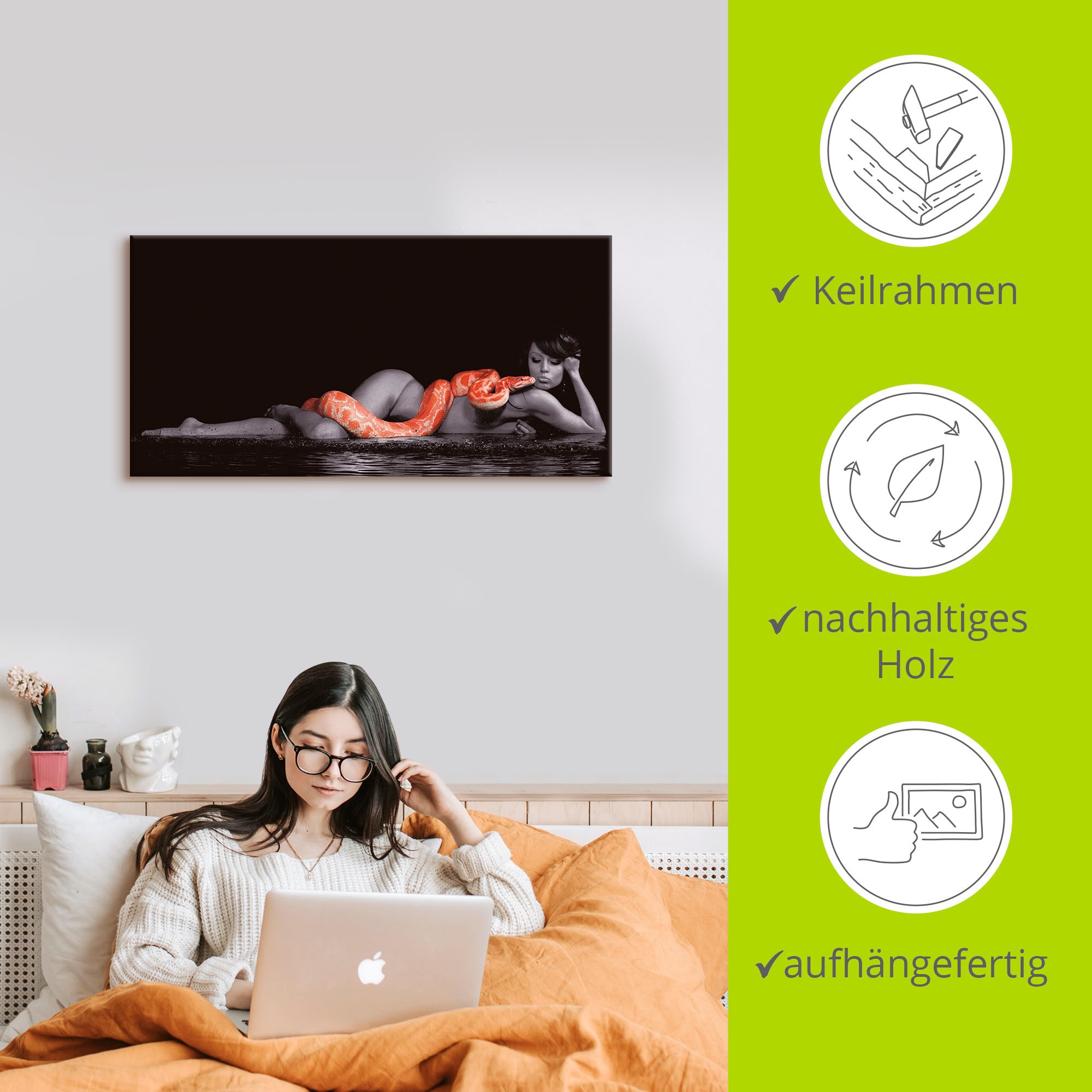Artland Wandbild »Frau in Wasser liegend mit Python«, Frau, (1 St.), als Leinwandbild, Poster, Wandaufkleber in verschied. Größen