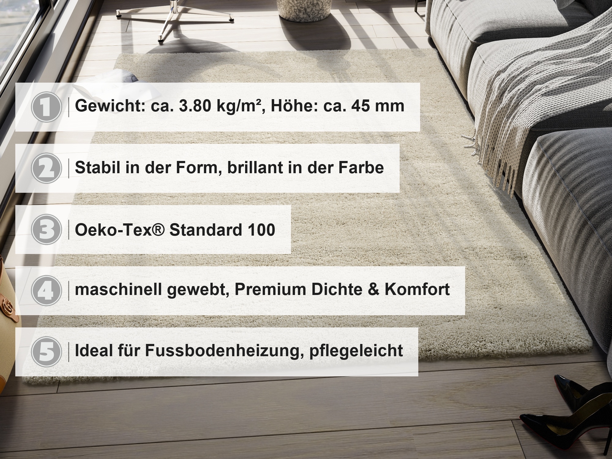 OCI DIE TEPPICHMARKE Hochflor-Teppich »MONTIS« rechteckig 45 mm Höhe uni, Langflor, Shaggy, auch in rund, quadratisch und Läufer erhältlich
