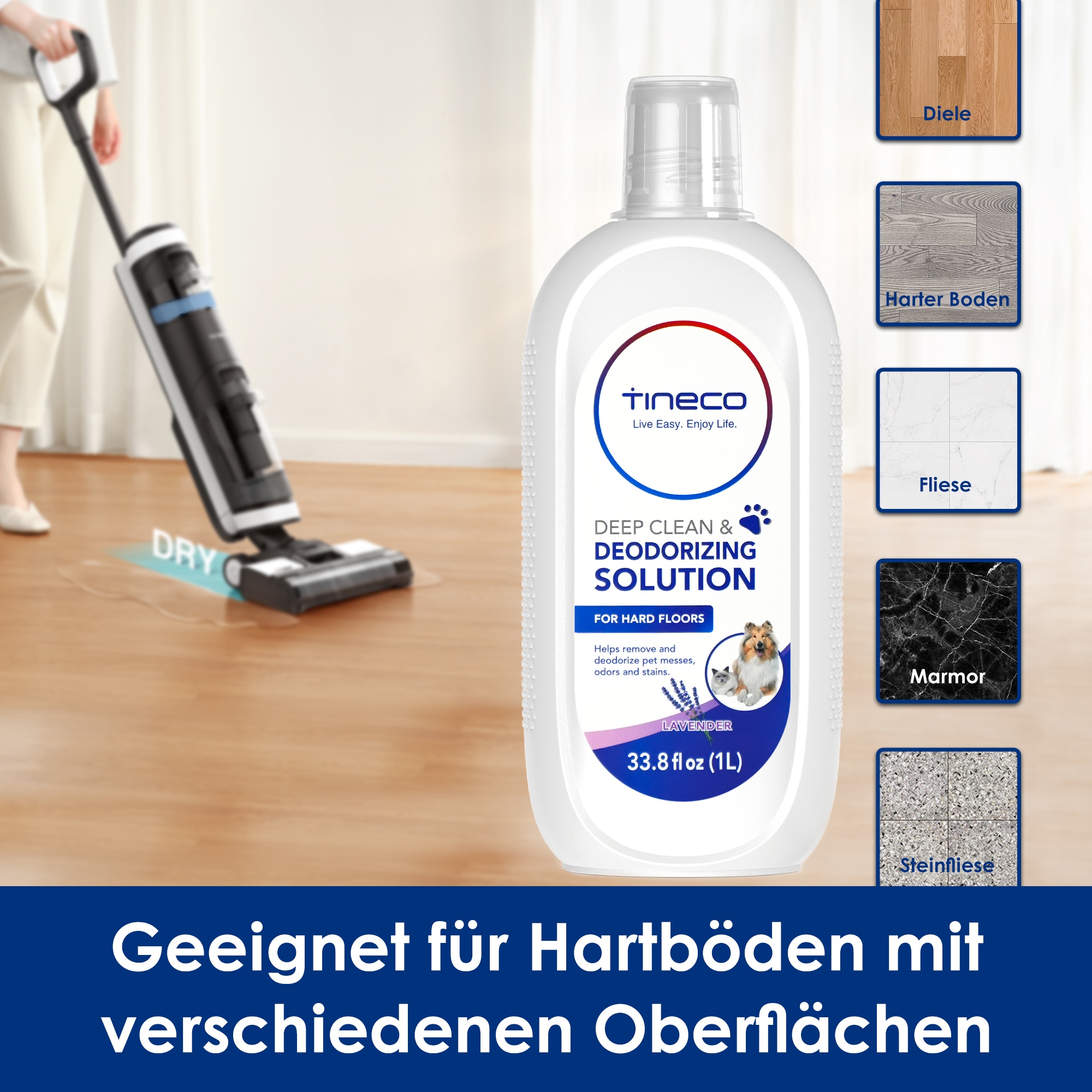 Tineco Fussbodenreiniger »PET Hartboden Reinigungsflüssigkeit Lavendel 1 Liter«, (1 St.)