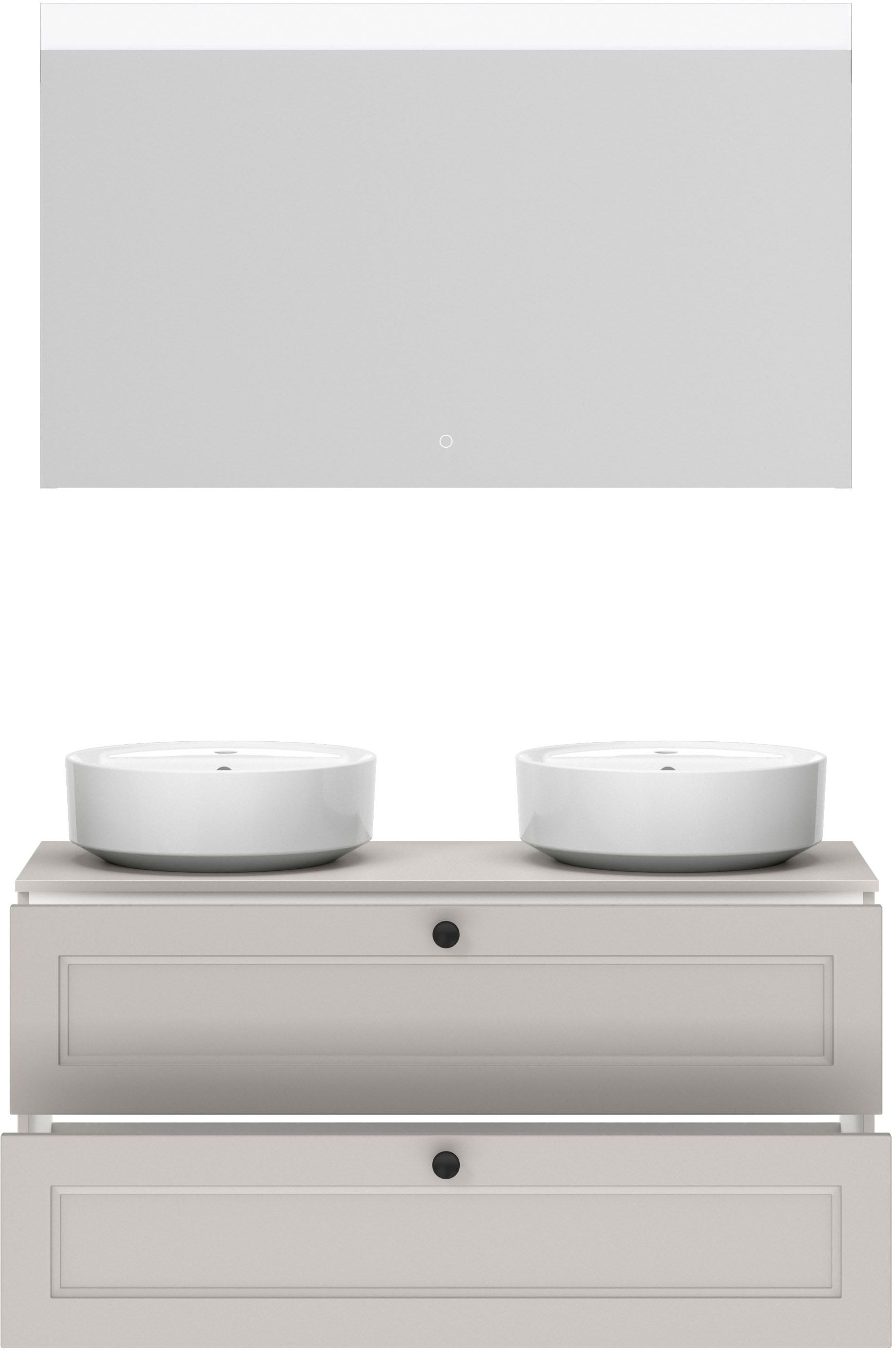 nobilia® Badmöbel-Set »Cascada« Set, inkl.  2 Aufsatzwaschbecken und beleuchtetem  Spiegel mit Touch-Sensor, 4 Stk. tlg.