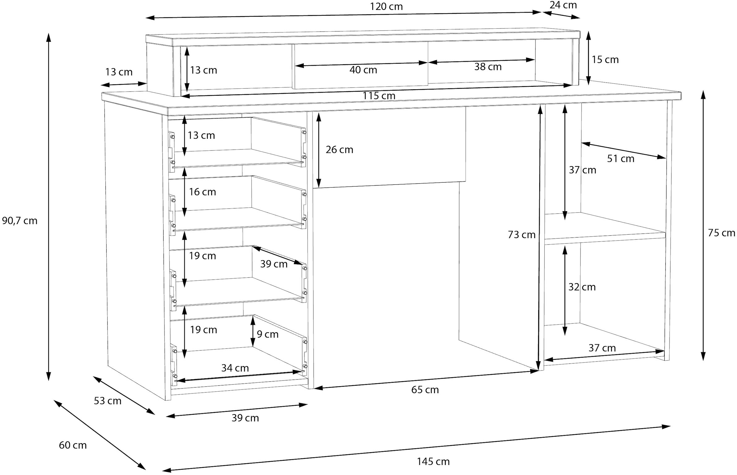 FORTE Schreibtisch »NET160«, viel Stauraum, Tischplatte bis 50 kg belastbar