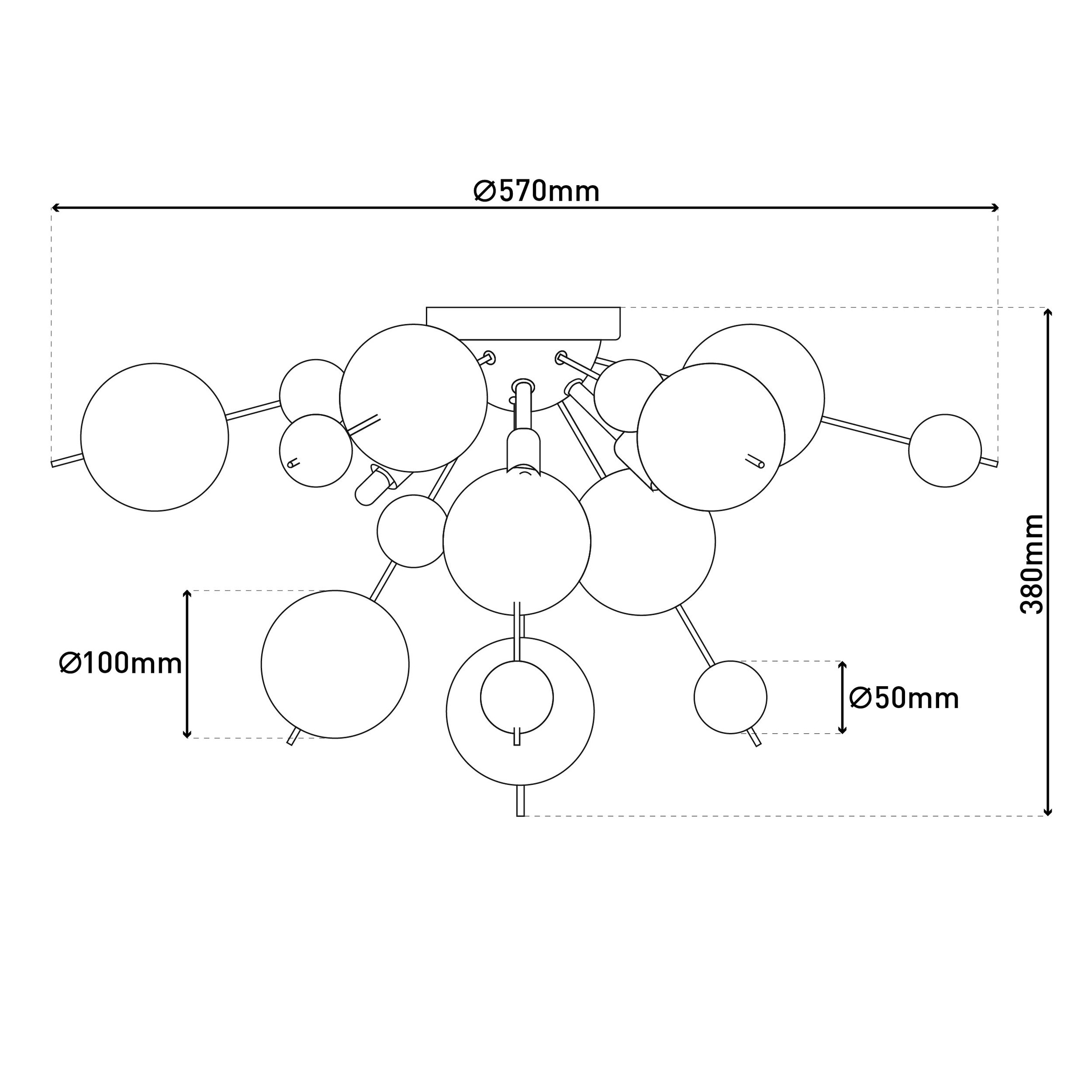 näve Deckenleuchte »Explosion« G9 1 Stk. exkl. 6x G9, bunte Glaskugeln, Gestell chromfarben, halbrund, D: 57cm